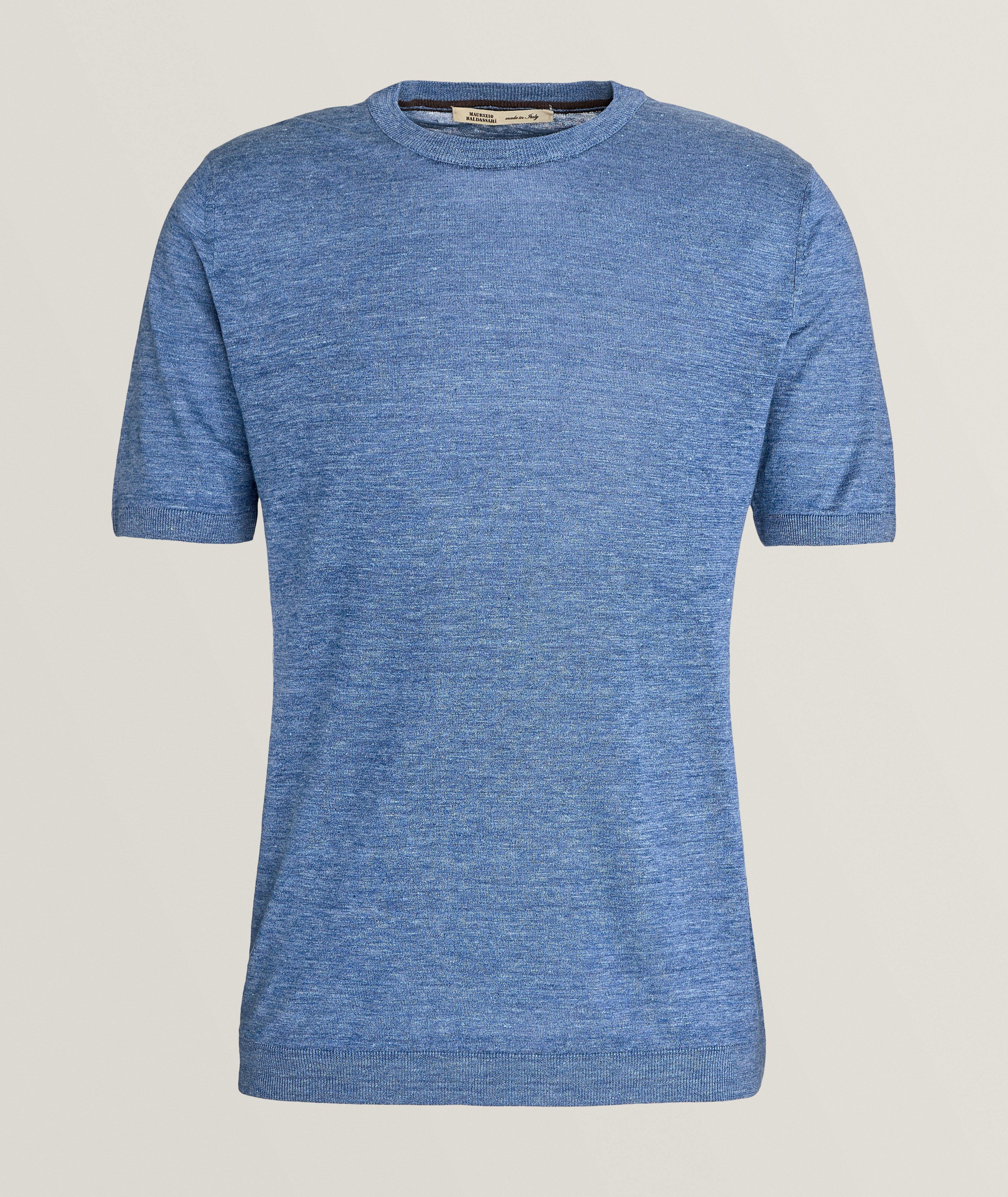 Maurizio Baldassari Heathered Linen-Silk T-Shirt In Blue , Men's Size Large