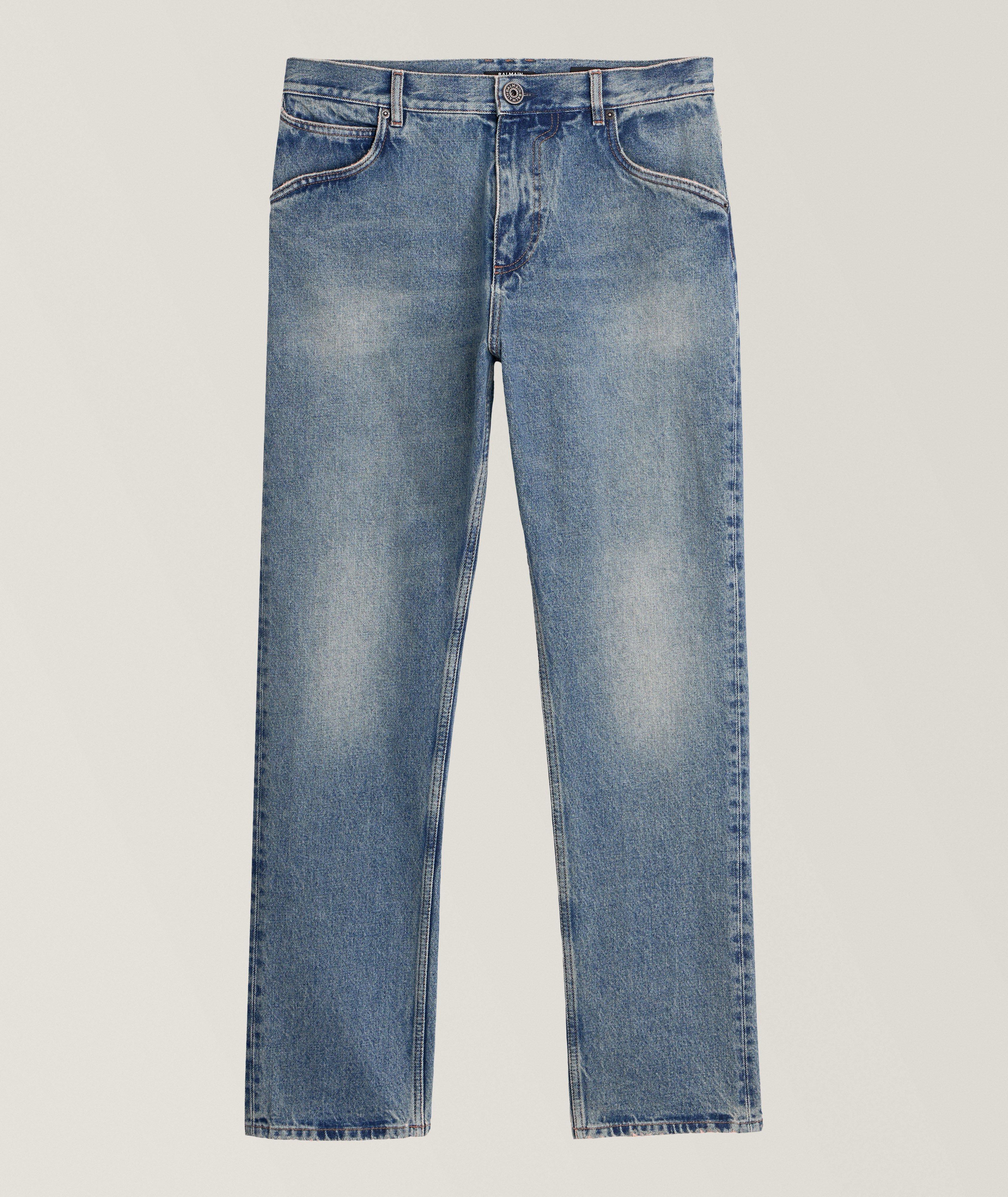 Balmain Vintage Wash Denim Jeans In Blue , Men's Size 32