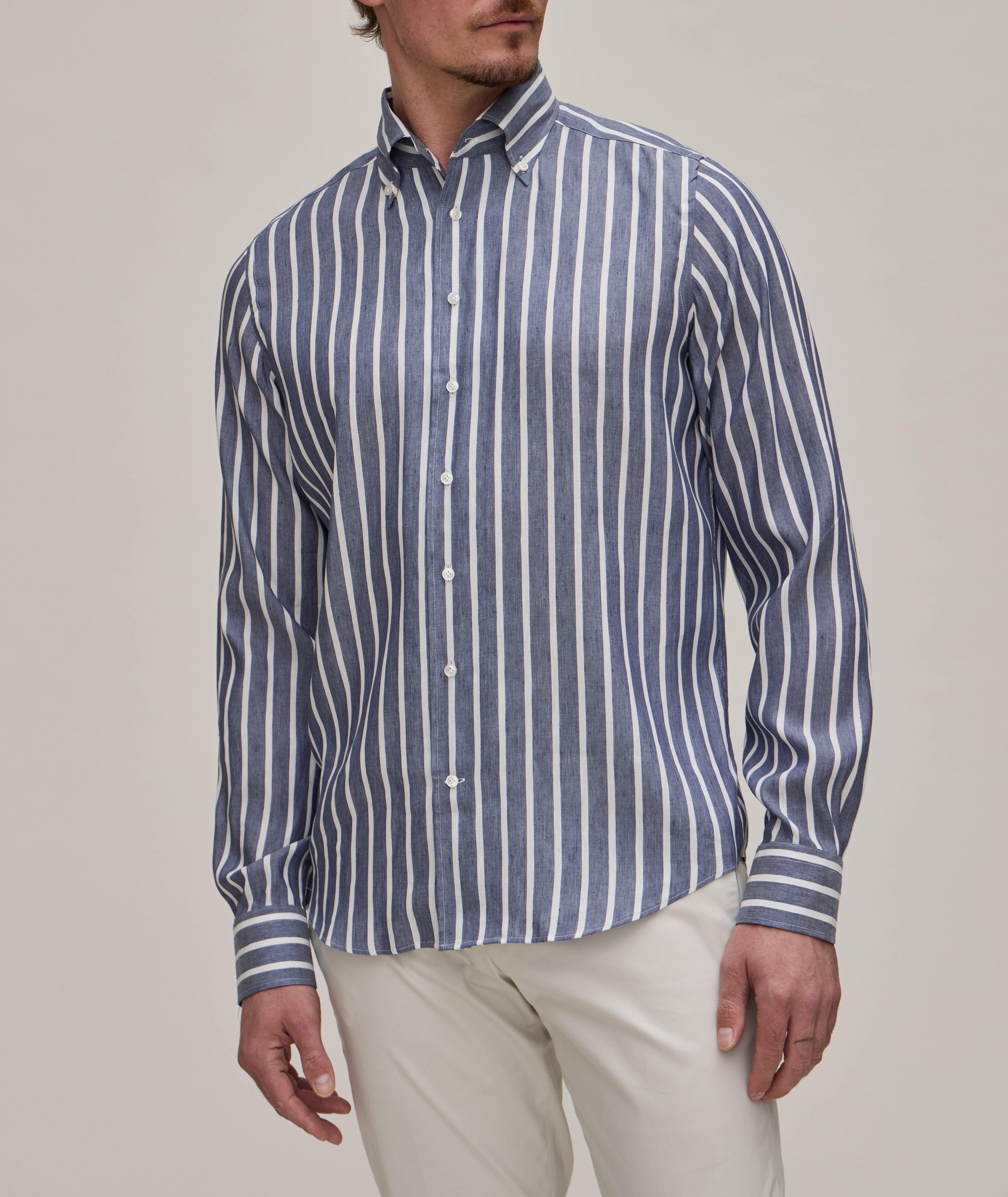 Striped Cotton-Lyocell Blend Dress Shirt image 1