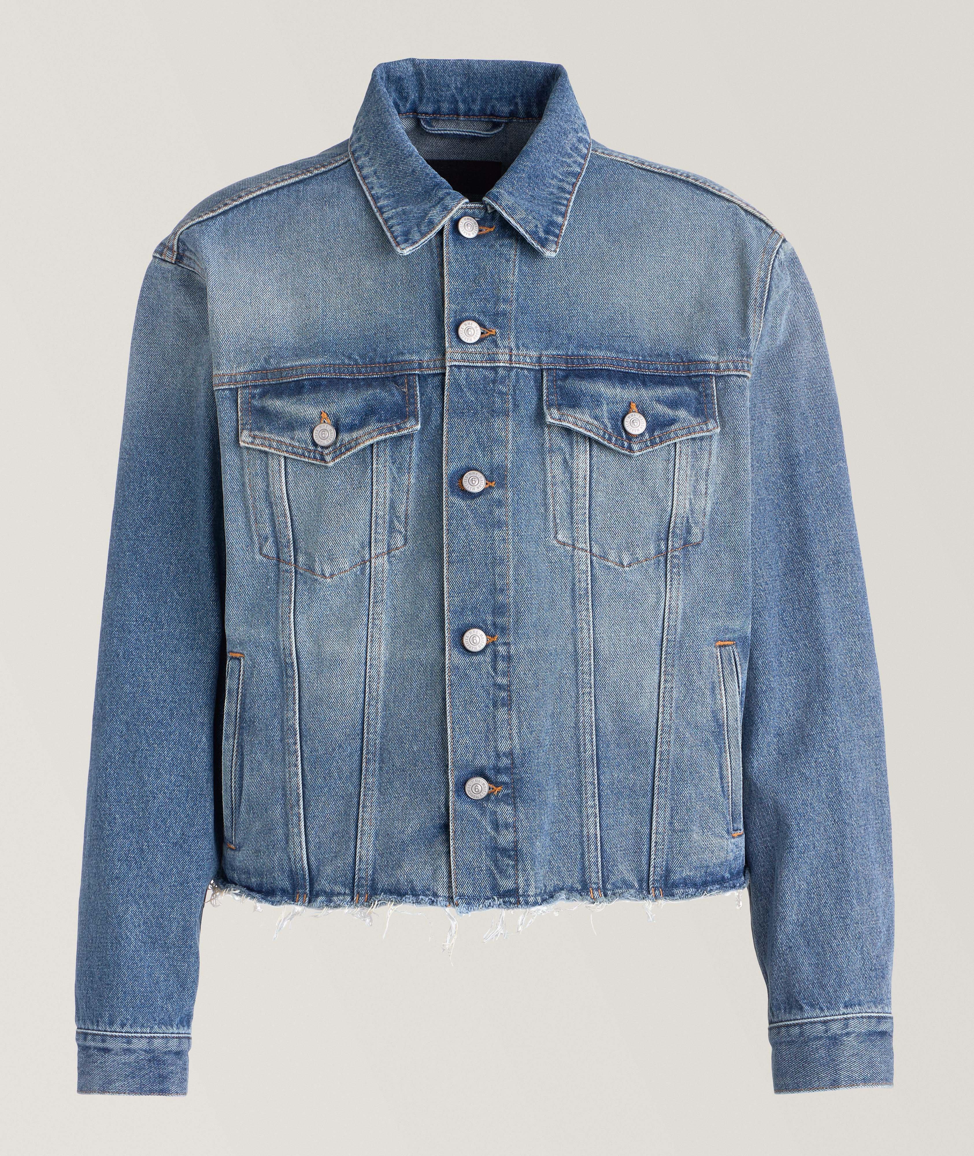 Mm6 Maison Margiela Frayed Faded Cotton Denim Jacket In Blue , Men's Size 50