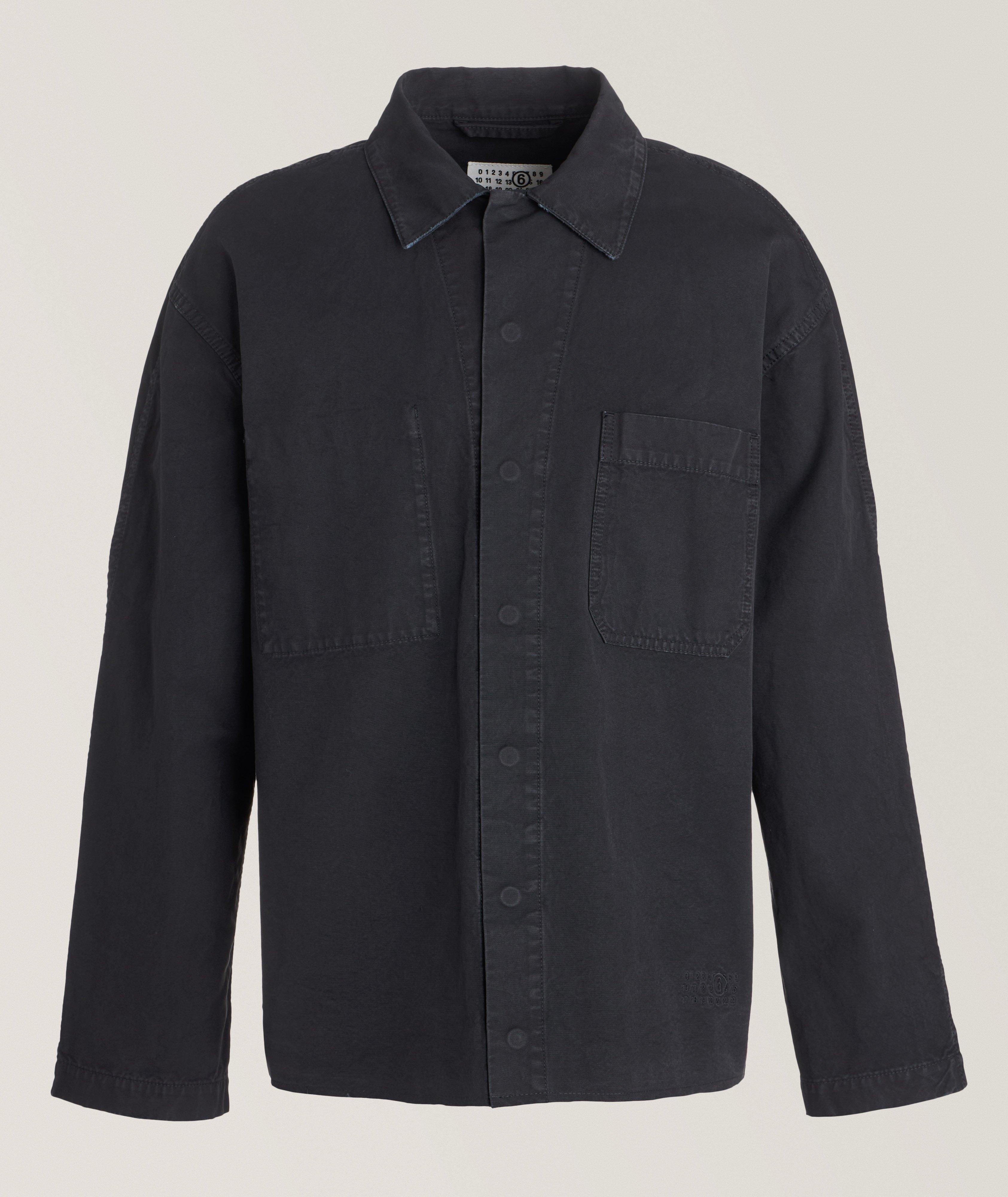 Mm6 Maison Margiela Canvas Cotton Overshirt In Blue , Men's Size 52