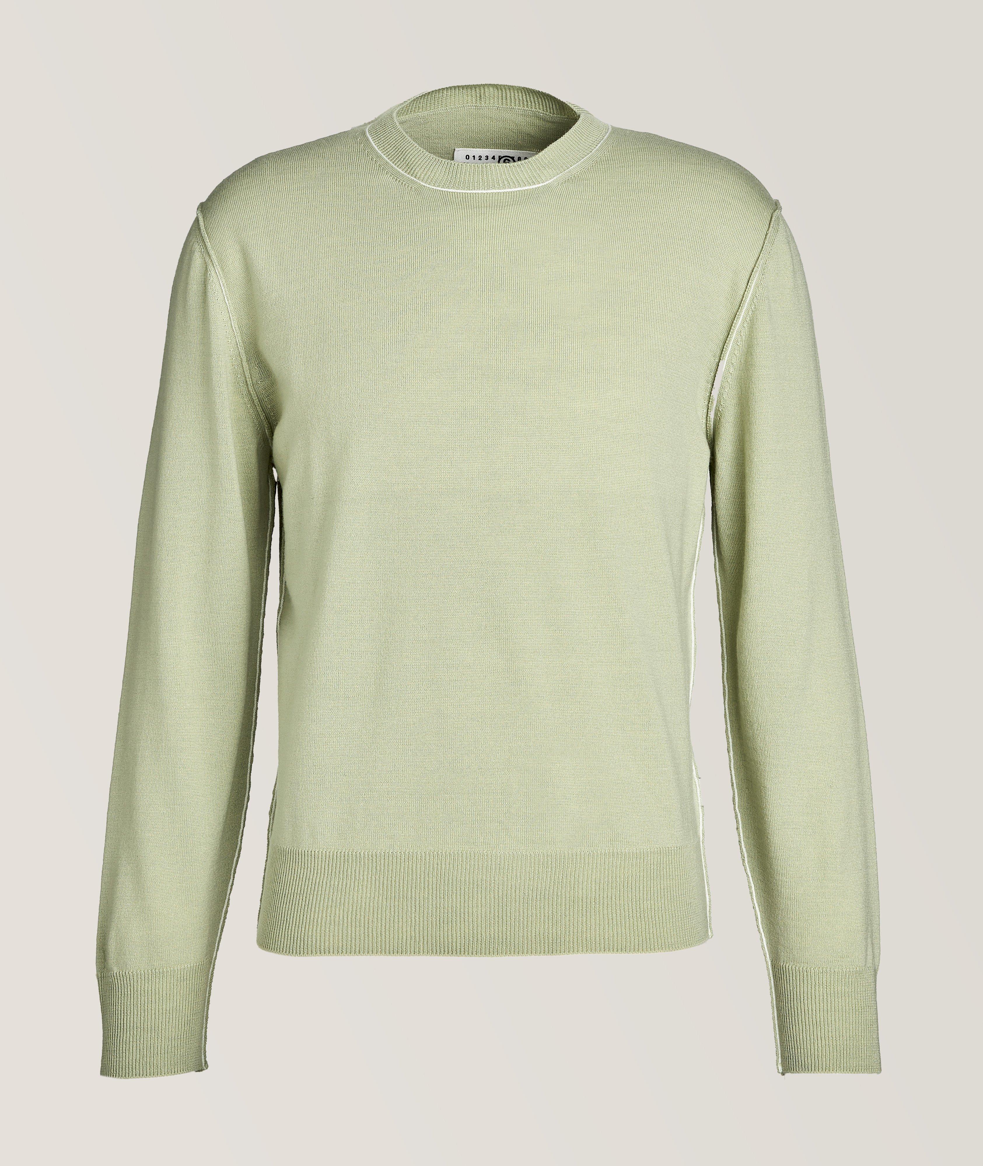 Mm6 Maison Margiela Contrast Raw Stitch Virgin Wool-Acrylic Sweater In Green , Men's Size Medium