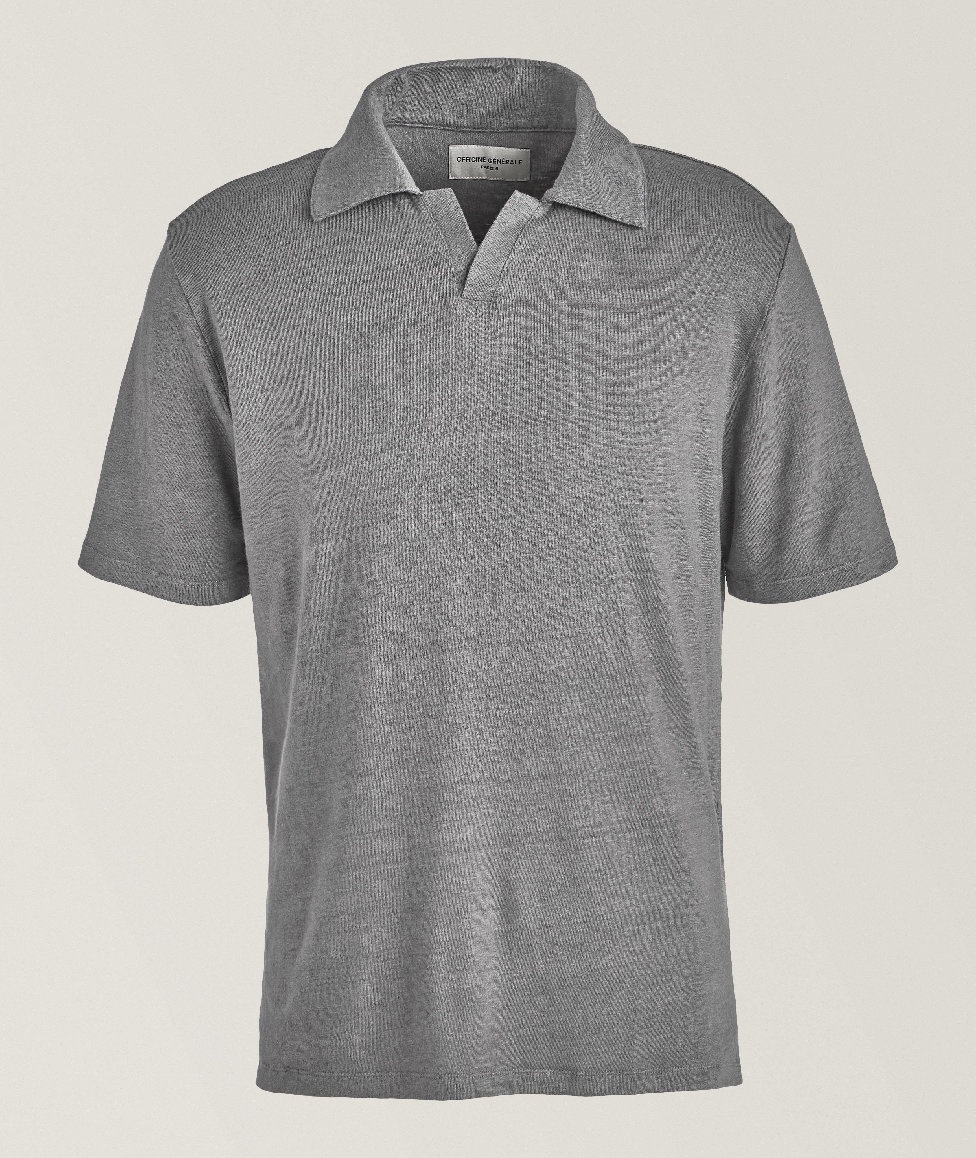 Officine Générale Simon Heathered Linen Polo In Grey , Men's Size Small