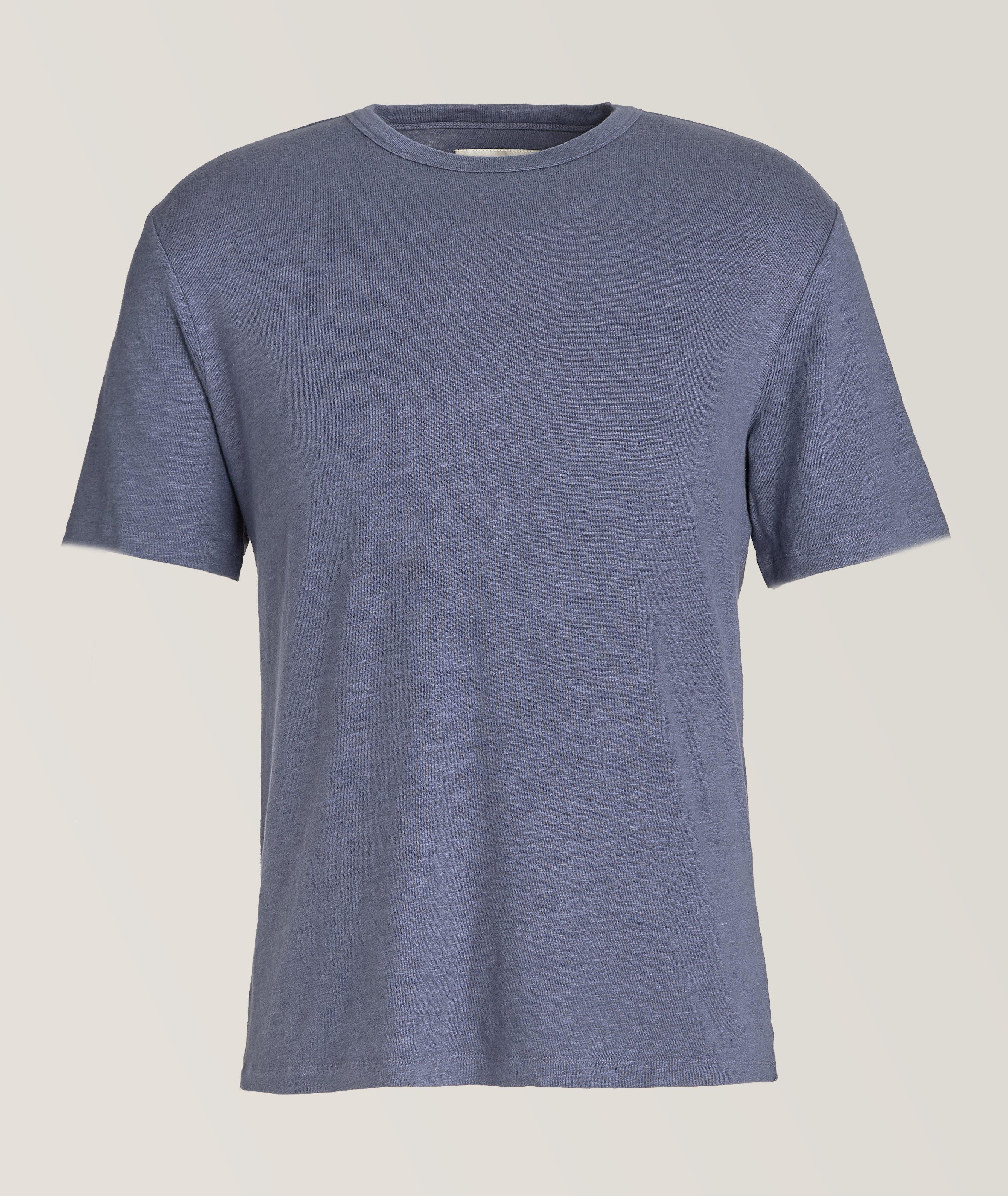 Officine Générale Piece Dyed Stretch-Linen T-Shirt In Blue , Men's Size Small