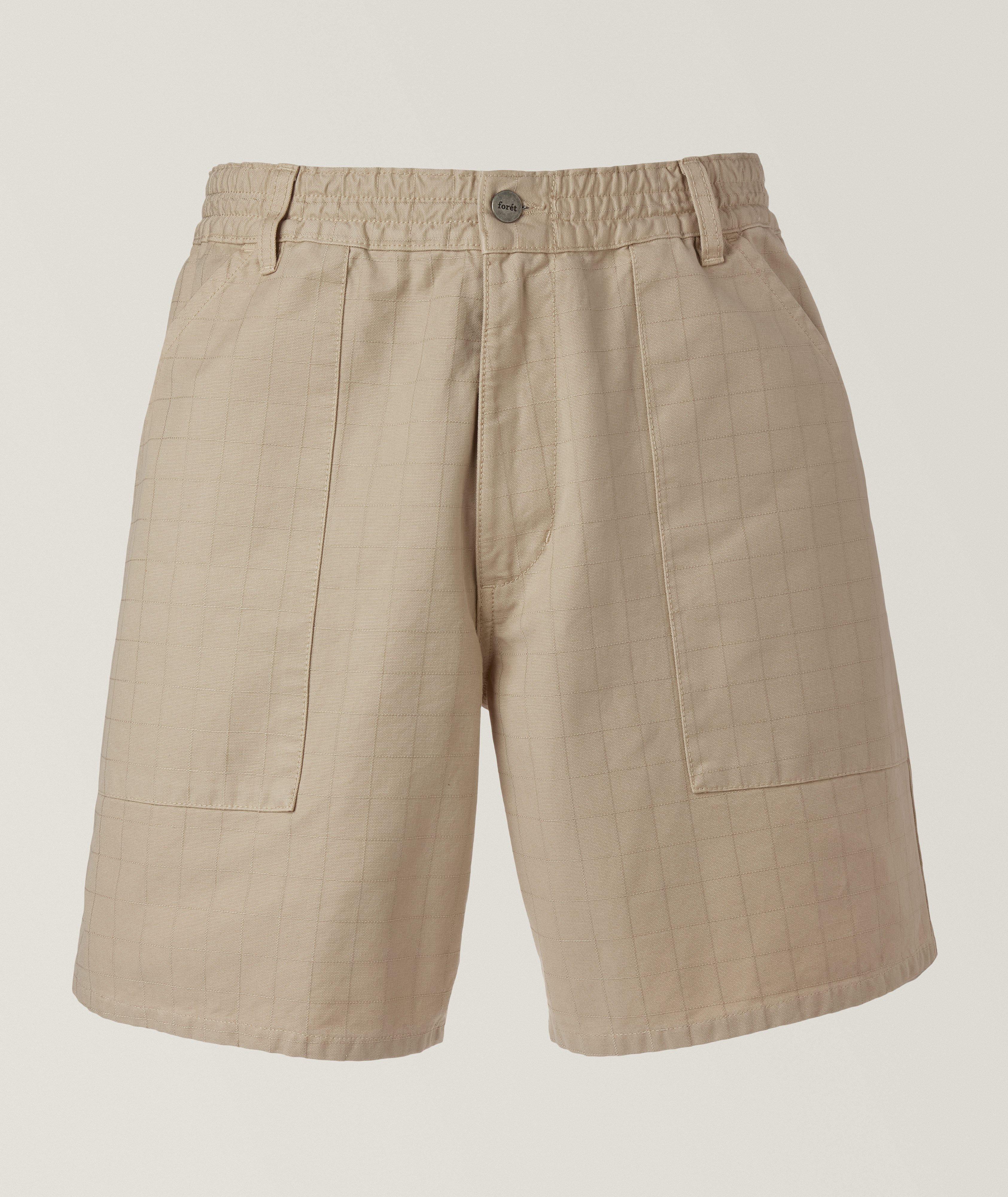 Foret Sienna Checkered Organic Cotton Shorts In Beige , Men's Size Large