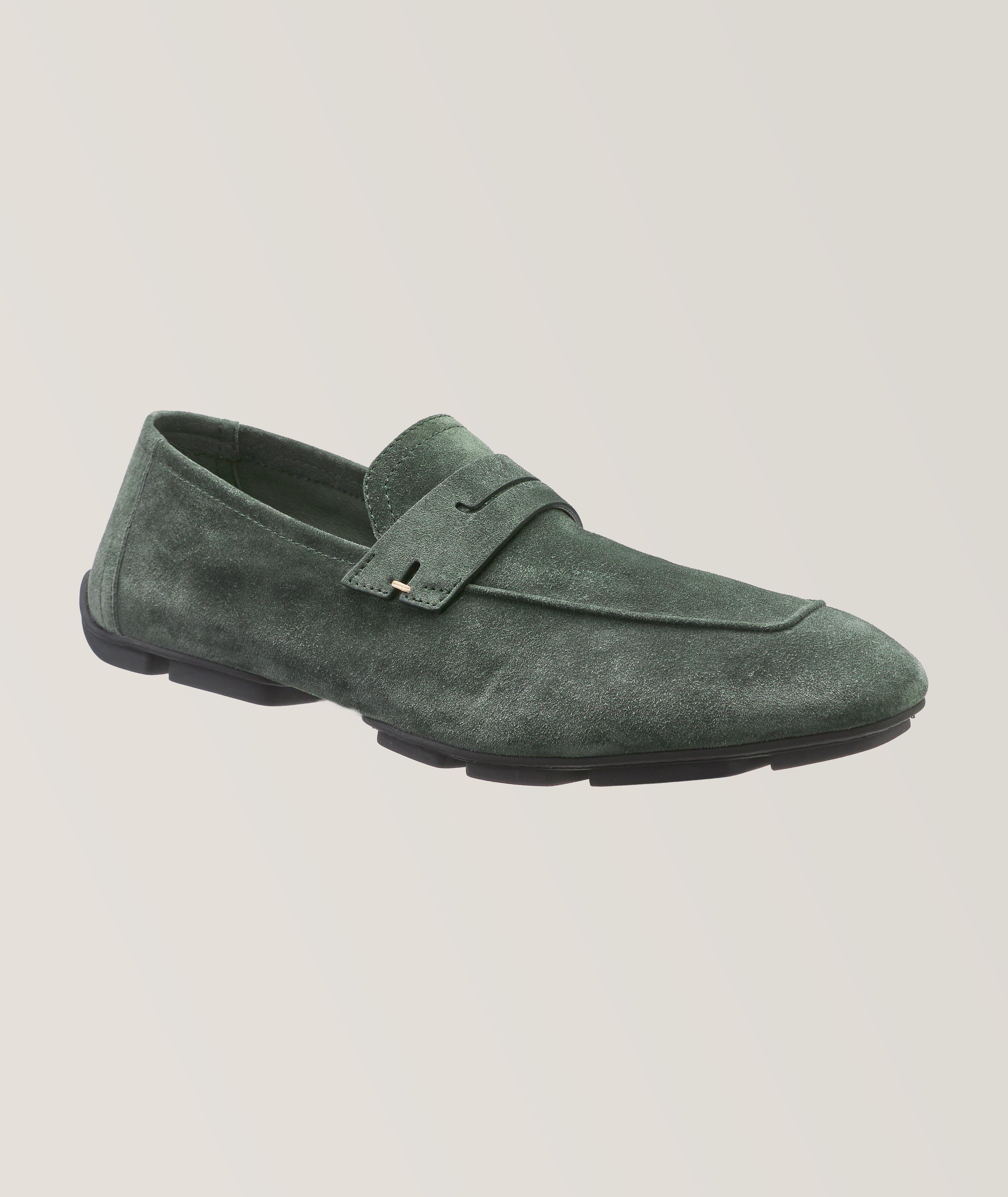 Berluti Flâneur Lorenzo En Suède À Motif Scritto En Vert , Taille Homme 10