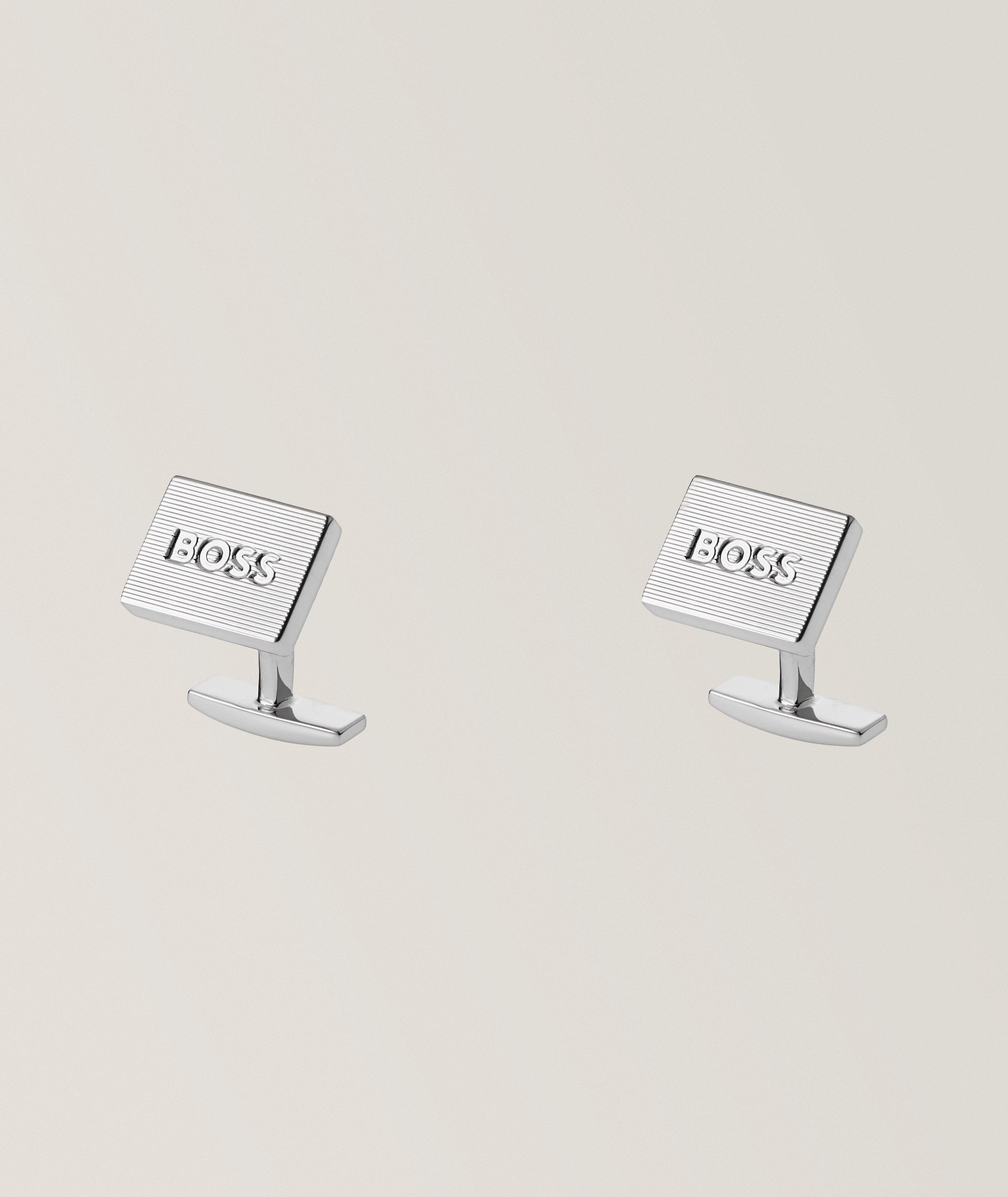 Boss Logo Emed Square Cufflinks In Grey