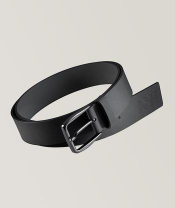 HUGO - Italian-leather belt with engraved pin buckle