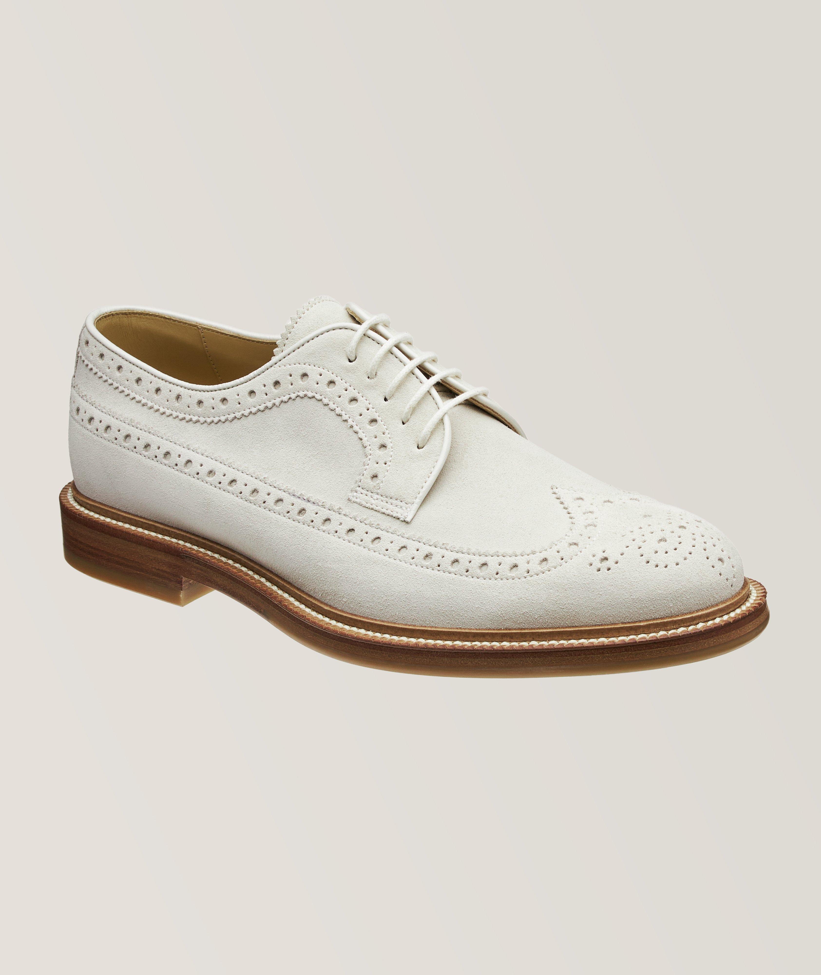 Brunello Cucinelli Suede Lace-Up Derbies Shoes In White , Men's Size 42