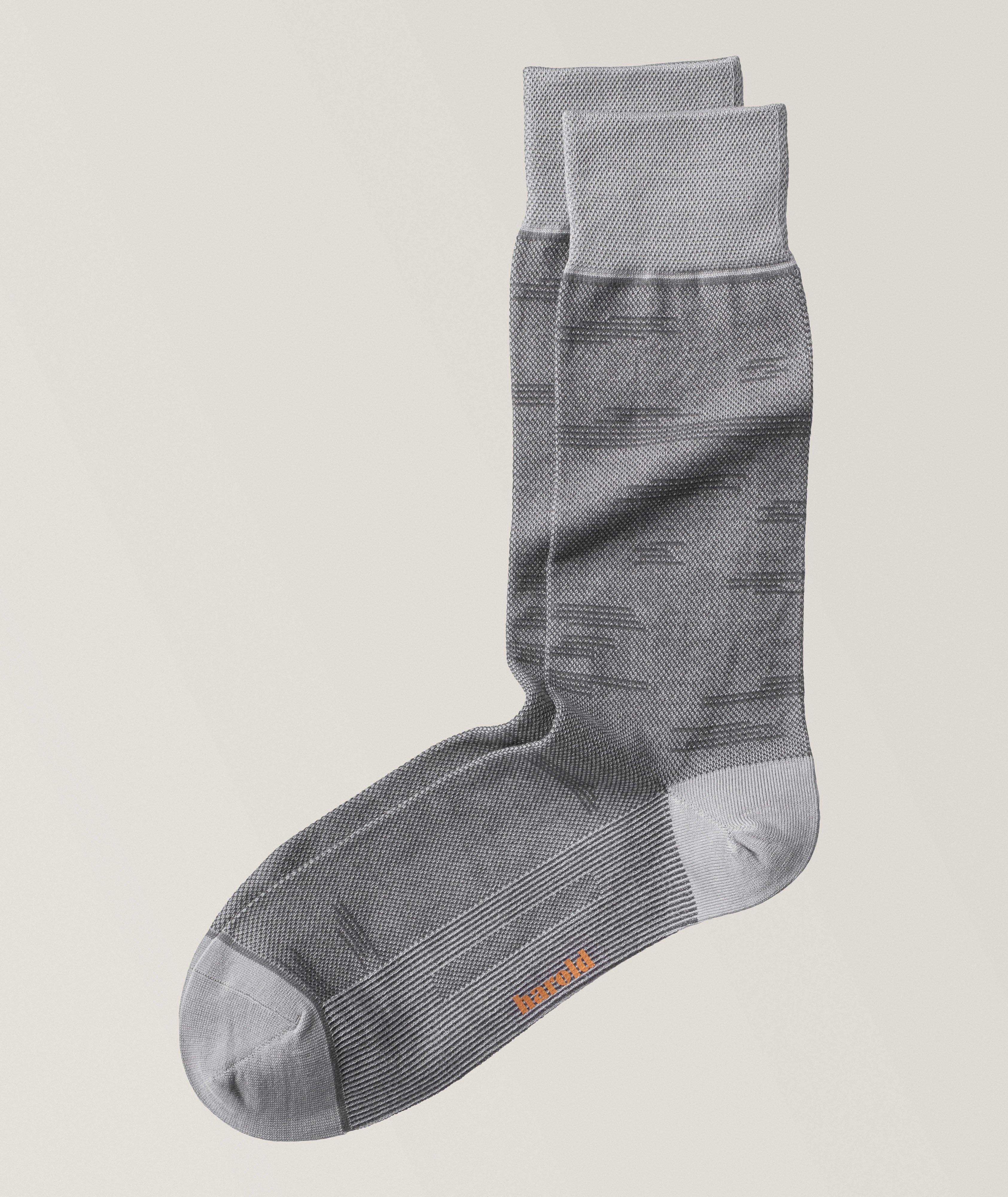 Harold De Harry Rosen Chaussettes En Coton Mercerisé À Motif Linéaire En Gris