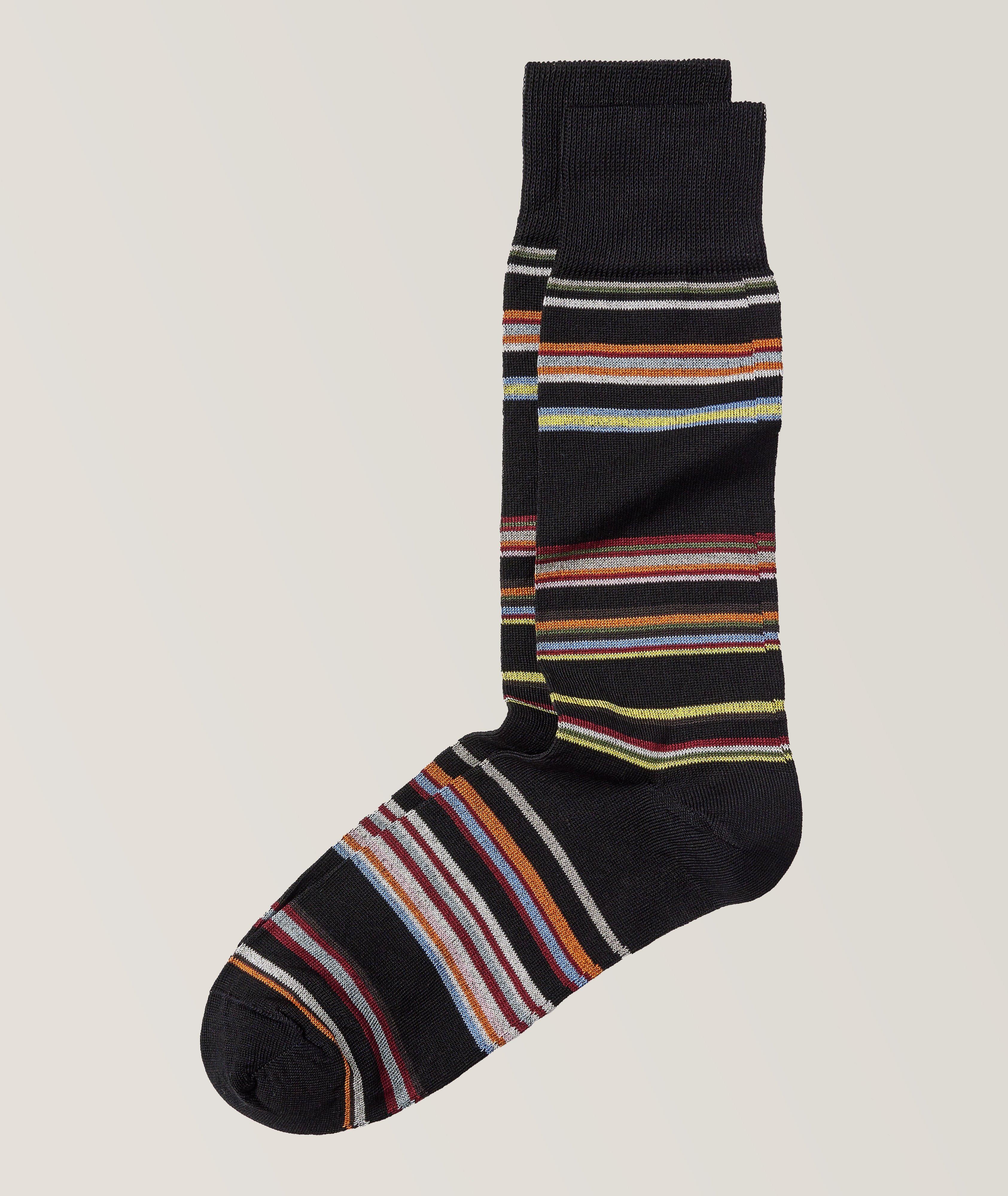 Paul Smith Striped Stretch-Cotton Blend Dress Socks 