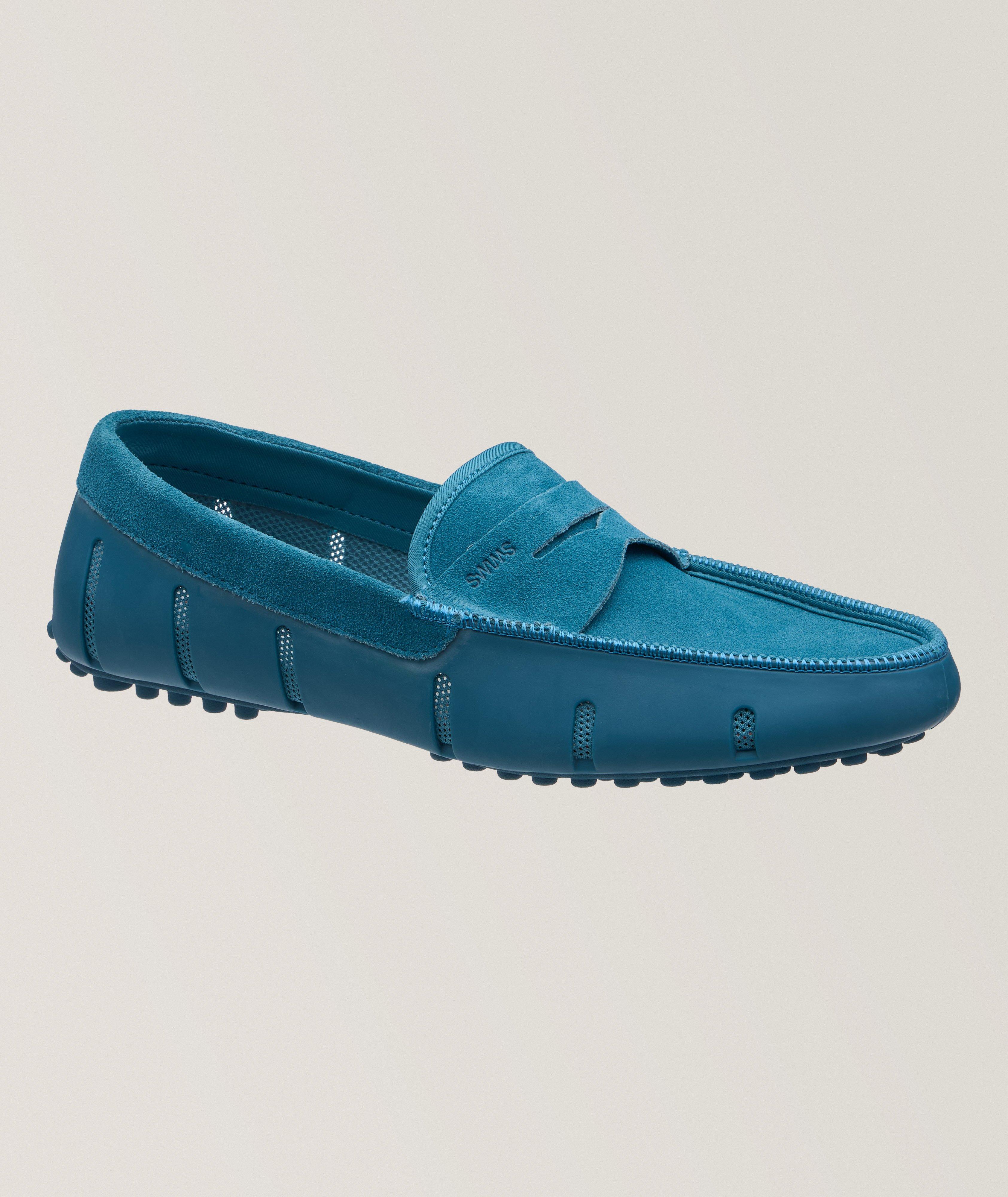 Swims Lux Suede-Leather Penny Loafers In Blue , Men's Size 12