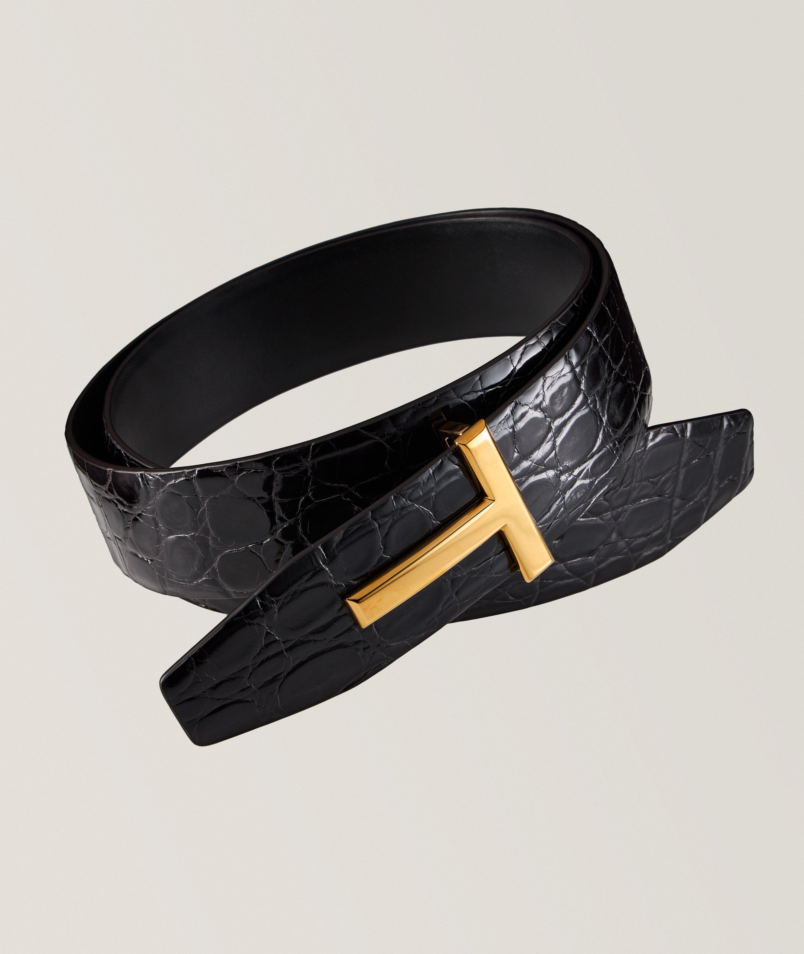 Tom Ford Ceinture En Cuir De Crocodile À Boucle En T En Brun , Taille Homme 36