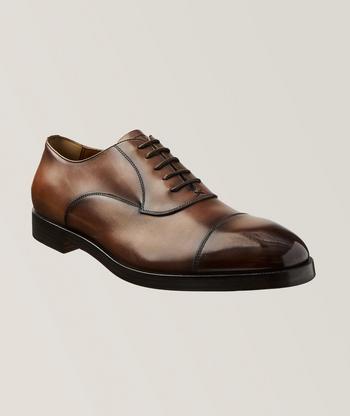 Burnished Brown Leather Split-Toe Derby Shoes - Wide Sizes