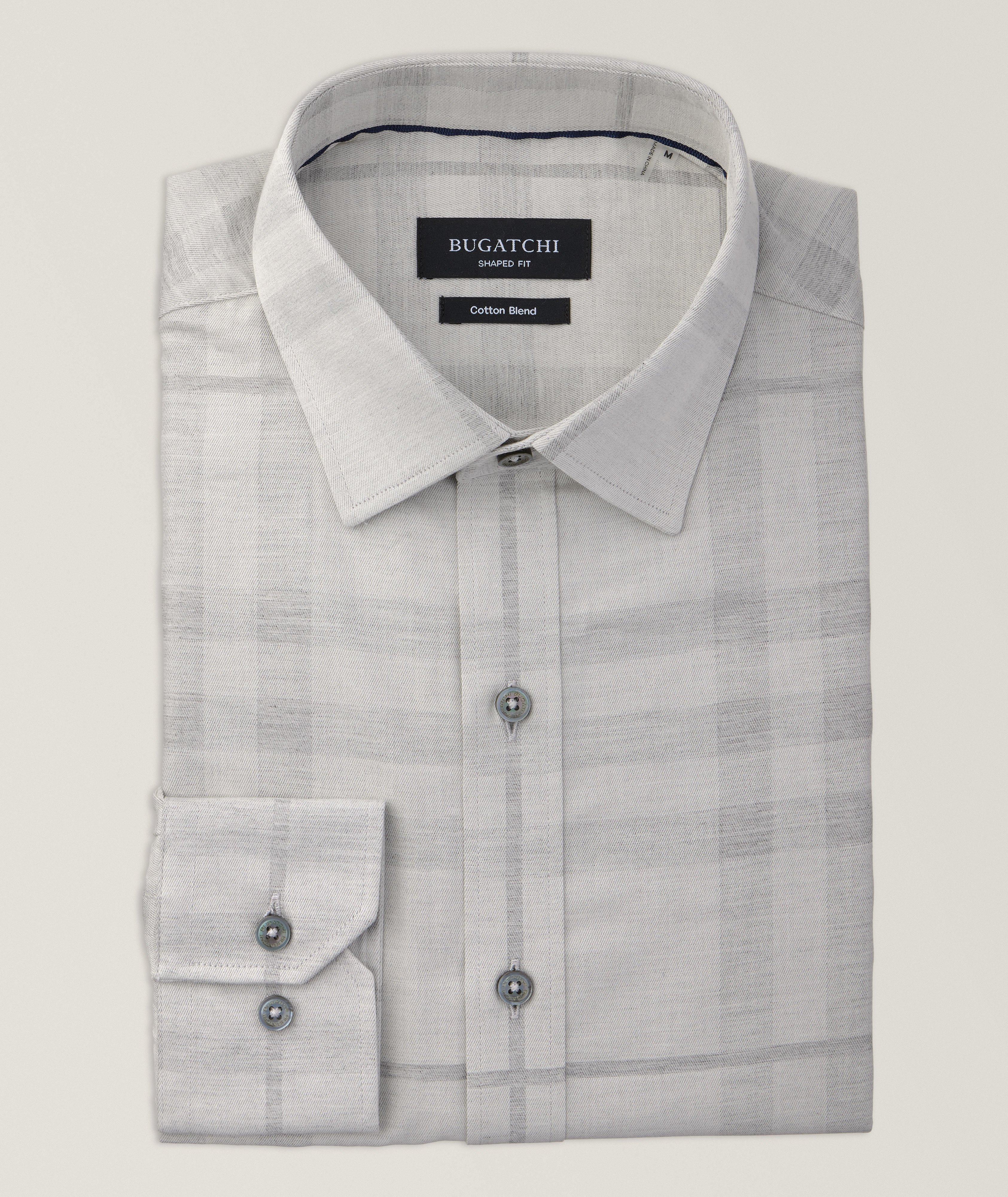 Bugatchi Checkered Stretch-Cotton Sport Shirt In Grey , Men's Size 2XL