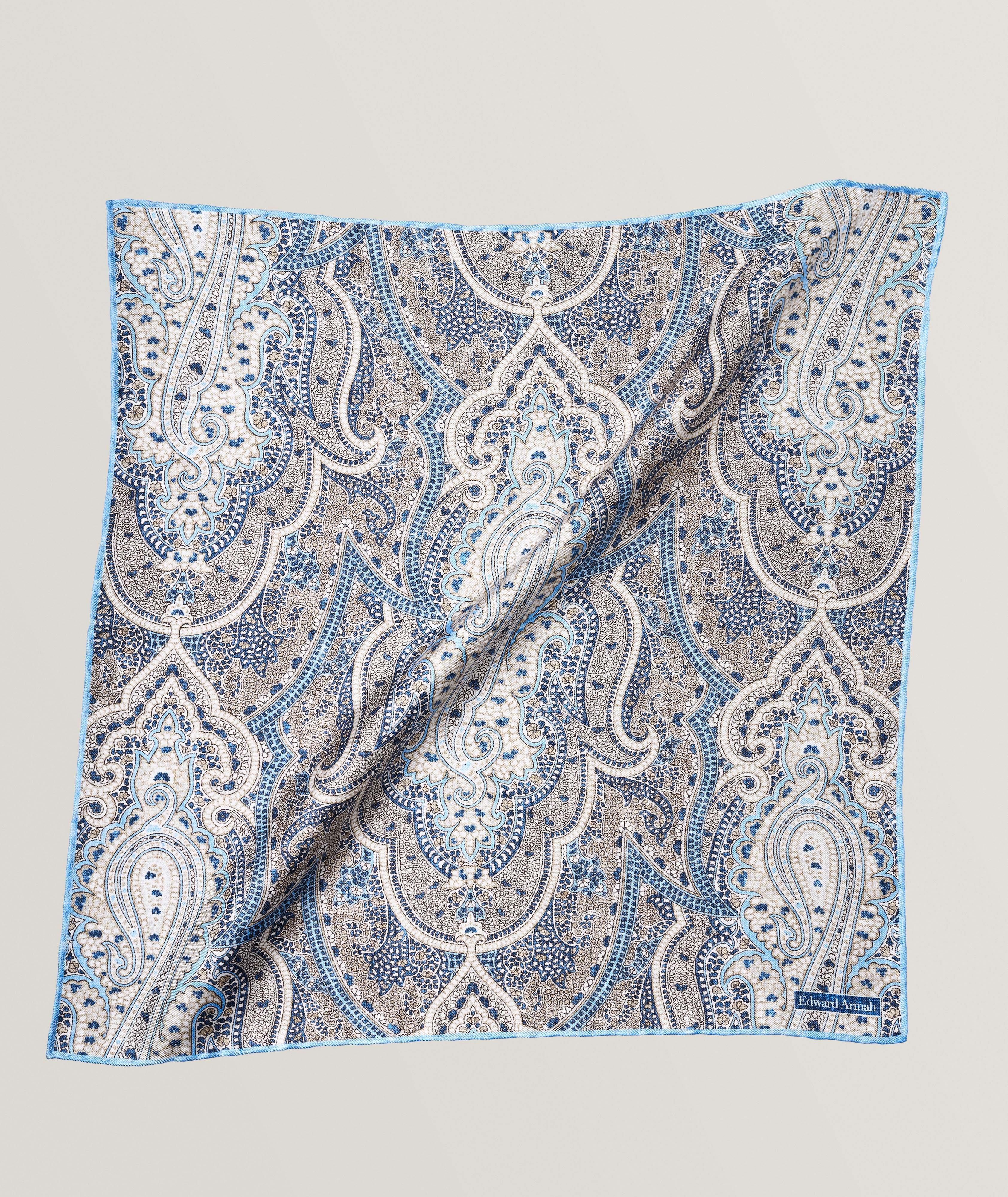 Edward Armah Exploded Paisley Silk Twill Pocket Square In Blue