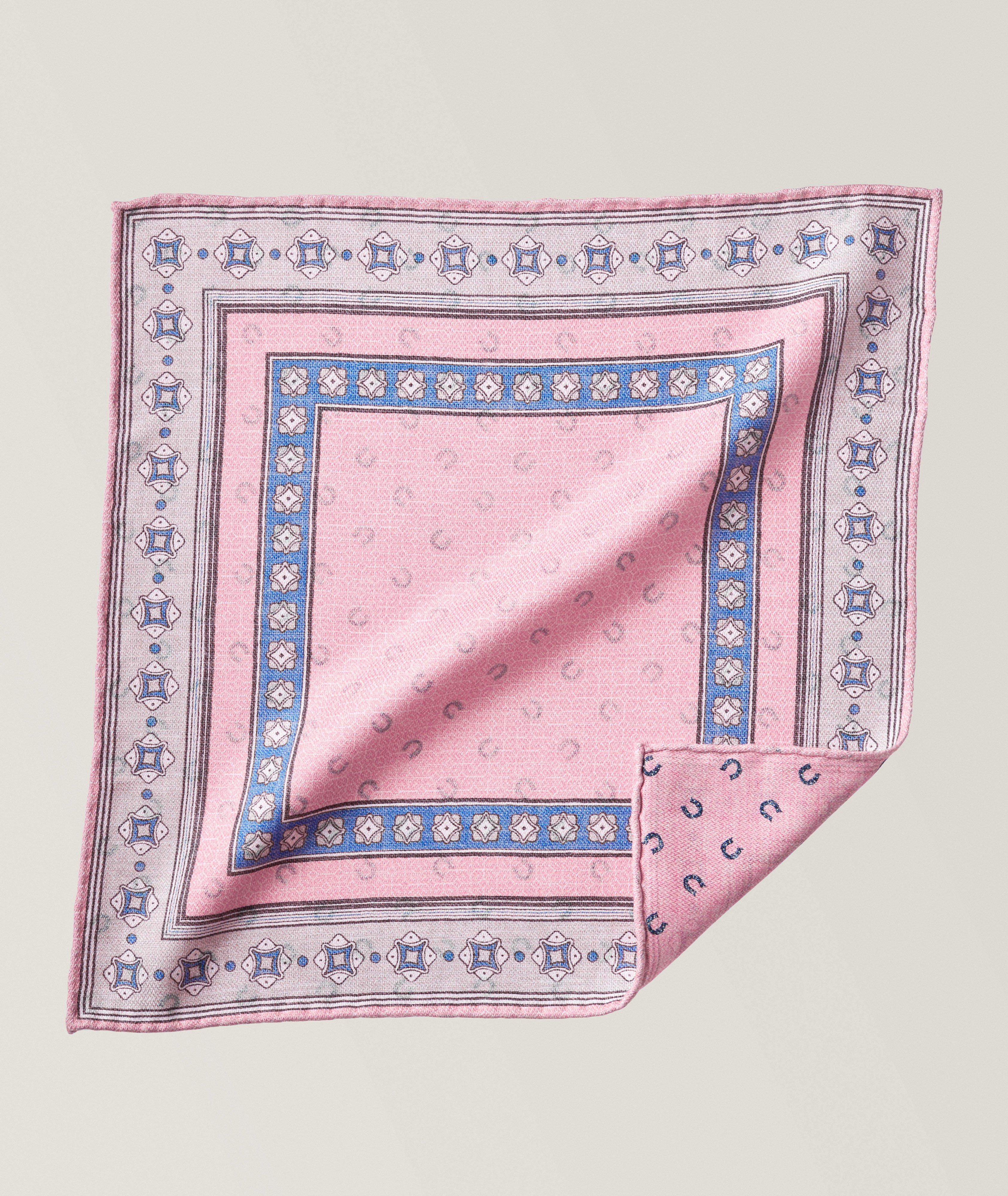 Reversible Medallion & Mini Neat Pattern Silk Pocket Square