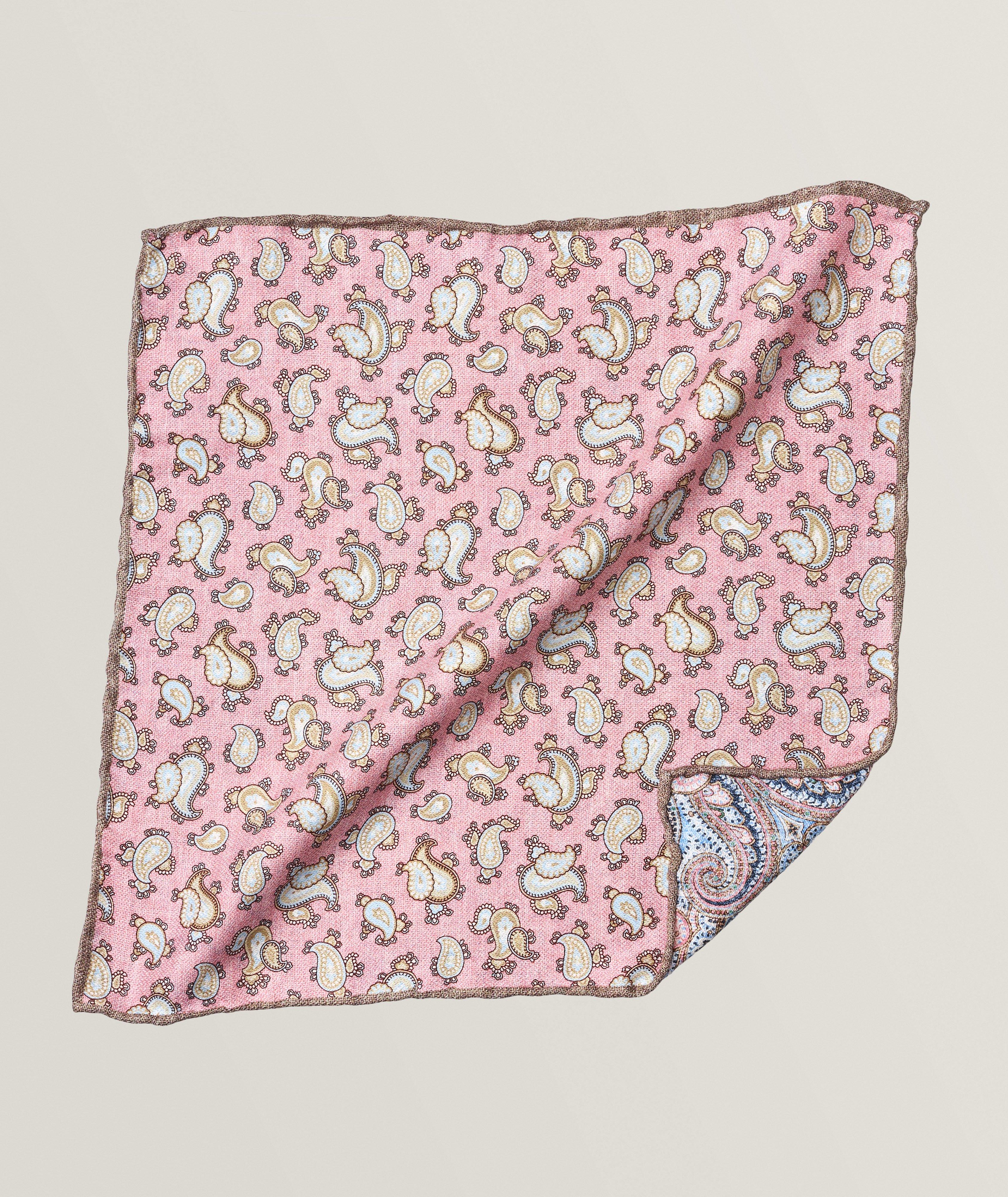 Edward Armah Reversible Paisley Silk Pocket Square In Pink