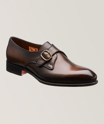 Double monk strap leather shoes deals