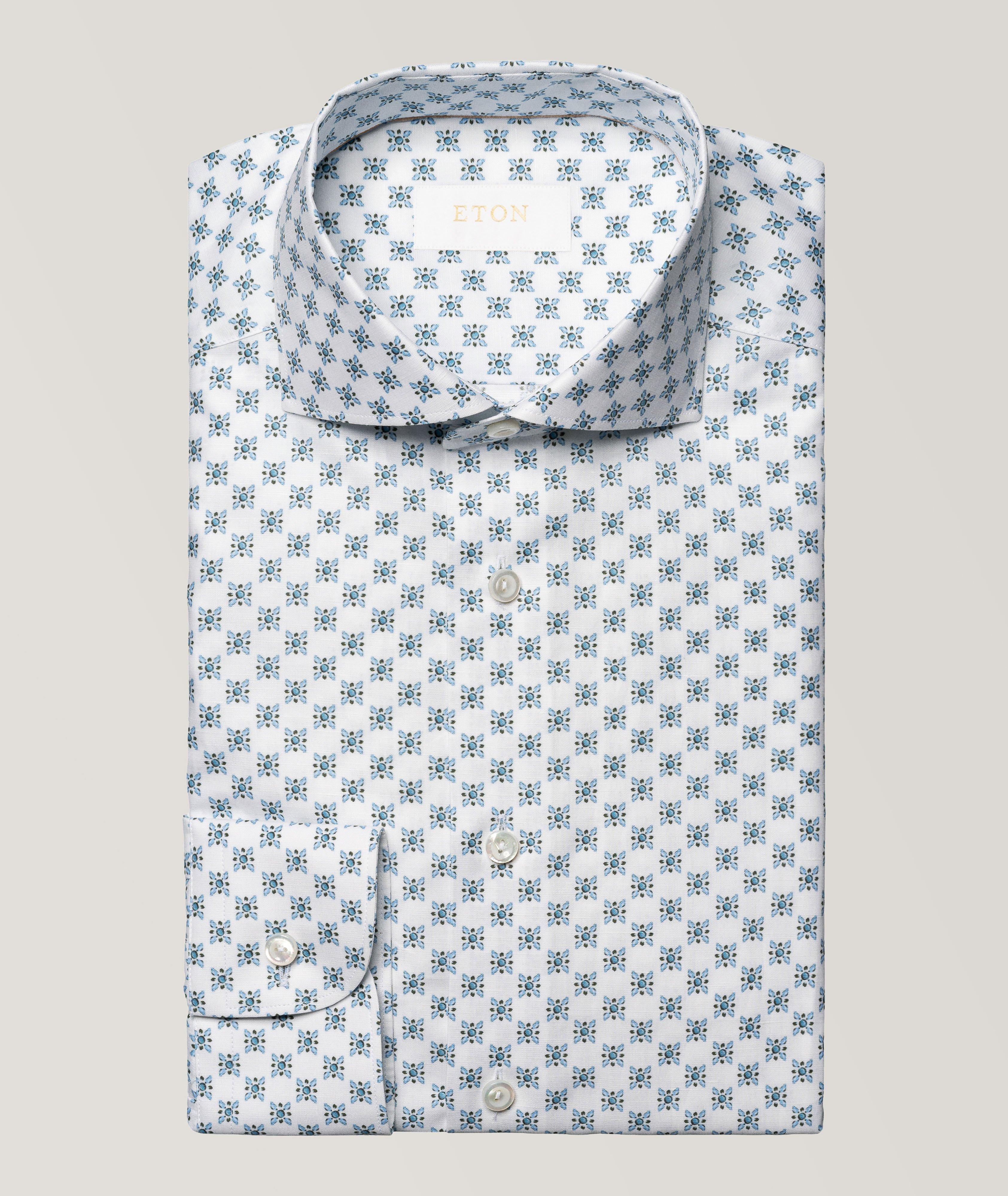 Contemporary Fit Geometric Cotton Linen Elevated Shirt