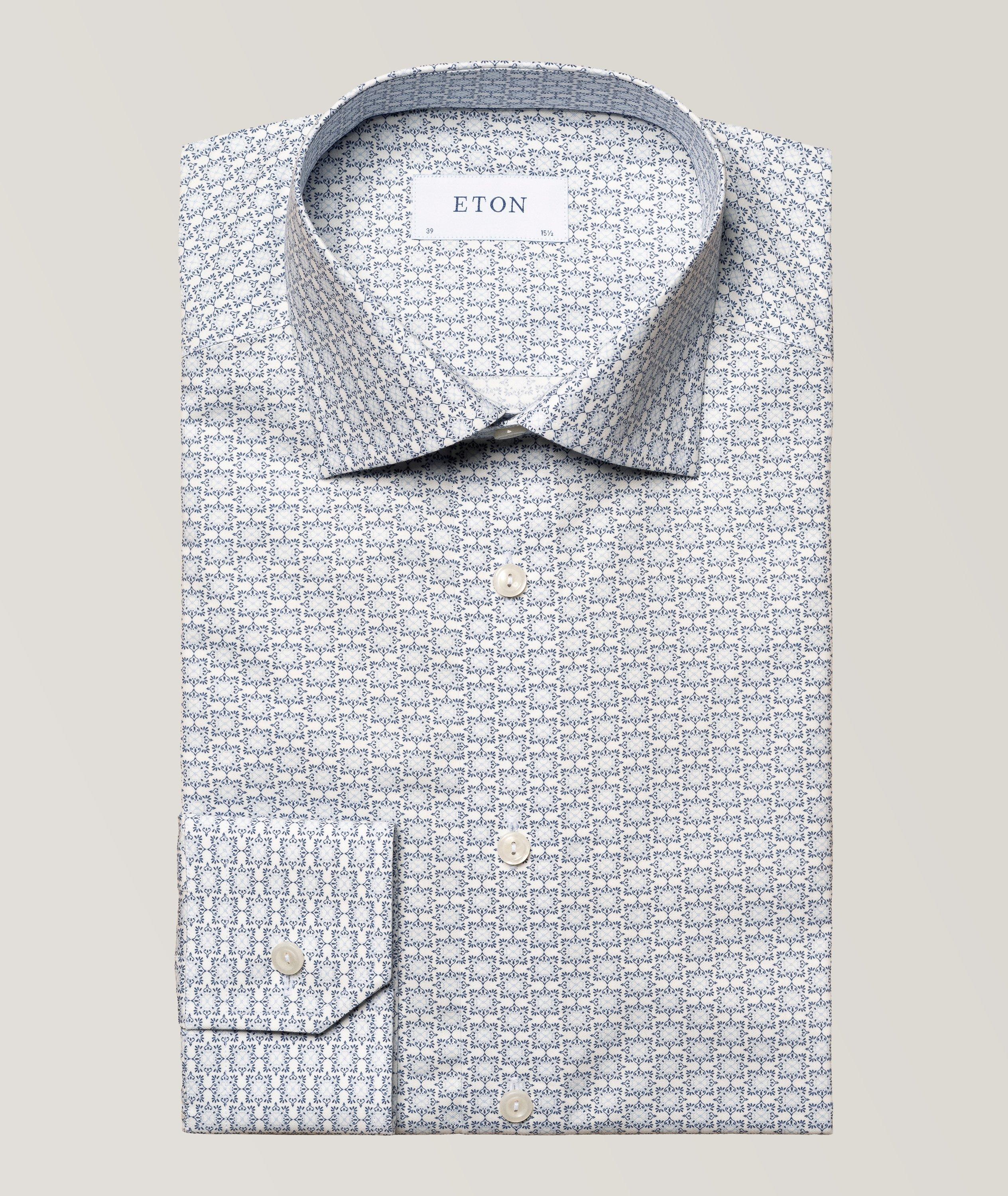 Eton Contemporary Fit Geometric Print Shirt In White , Men's Size 17.5