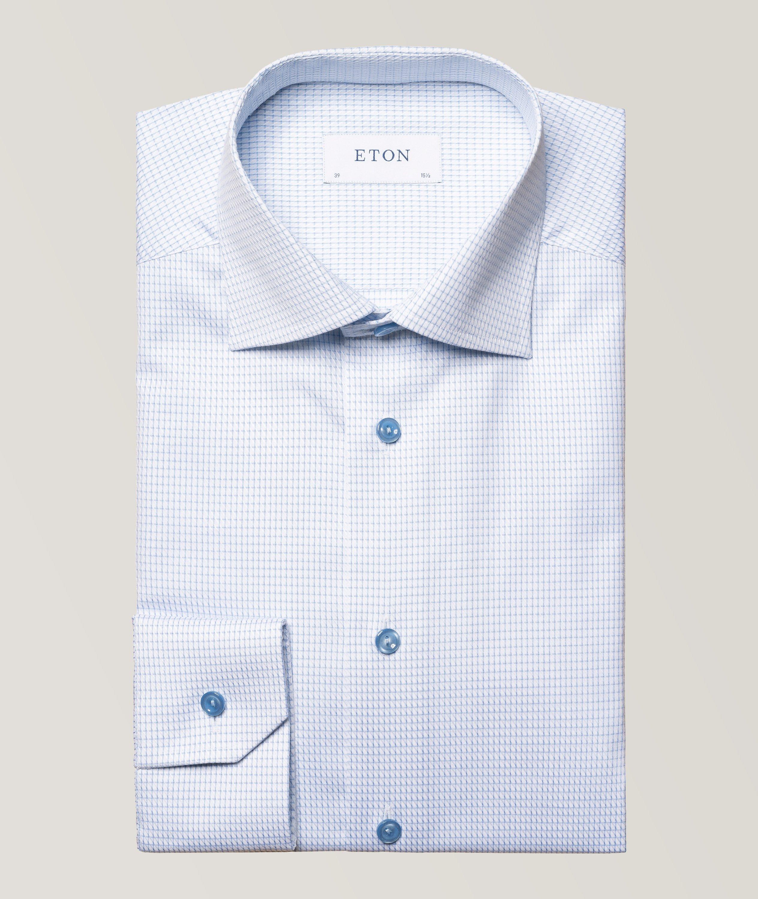 Eton Chemise En Twill À Petit Motif Quadrillé En Bleu , Taille Homme 18