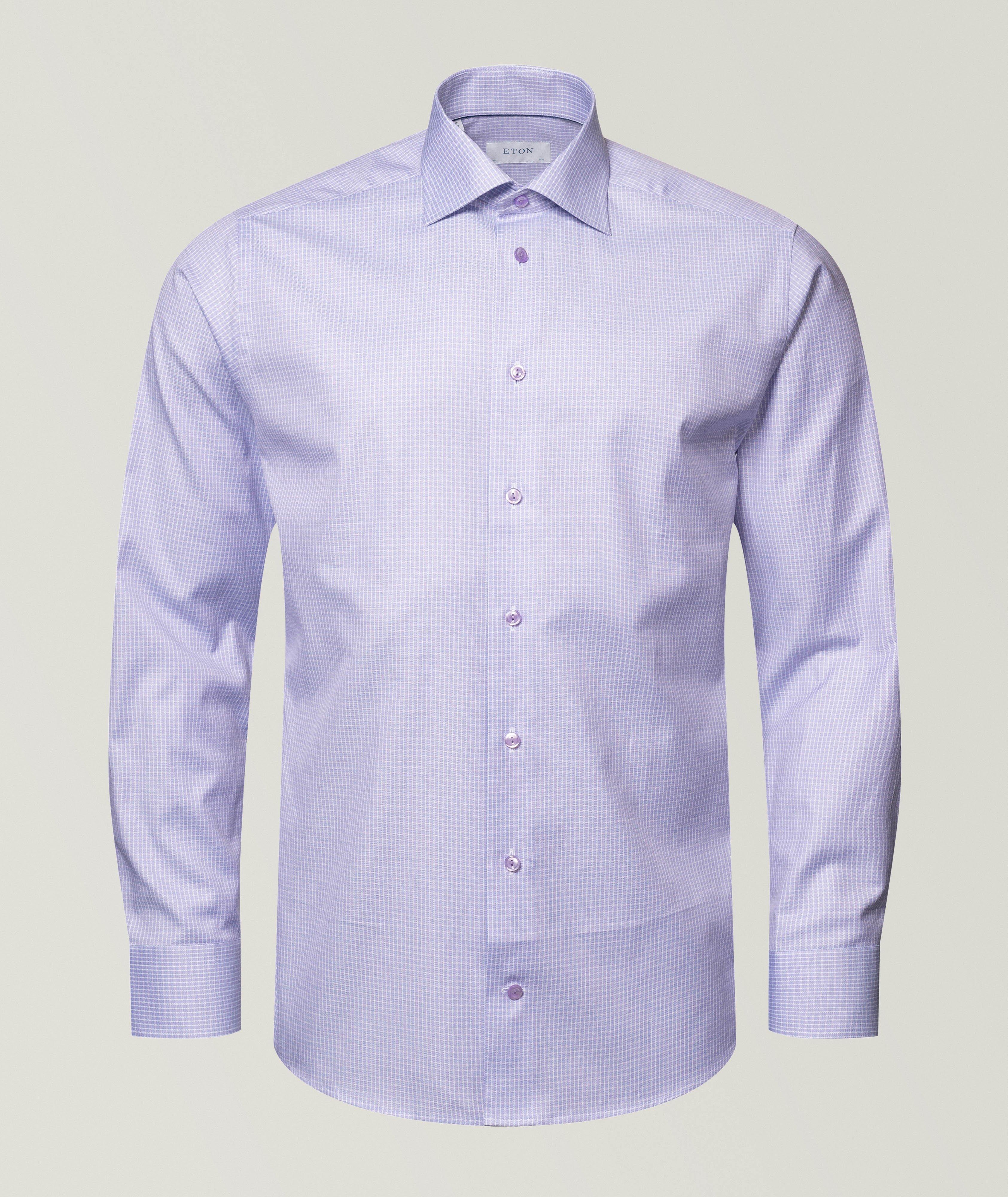 Eton Chemise Habillée En Twill À Petit Motif Quadrillé En Violet , Taille Homme 15.5