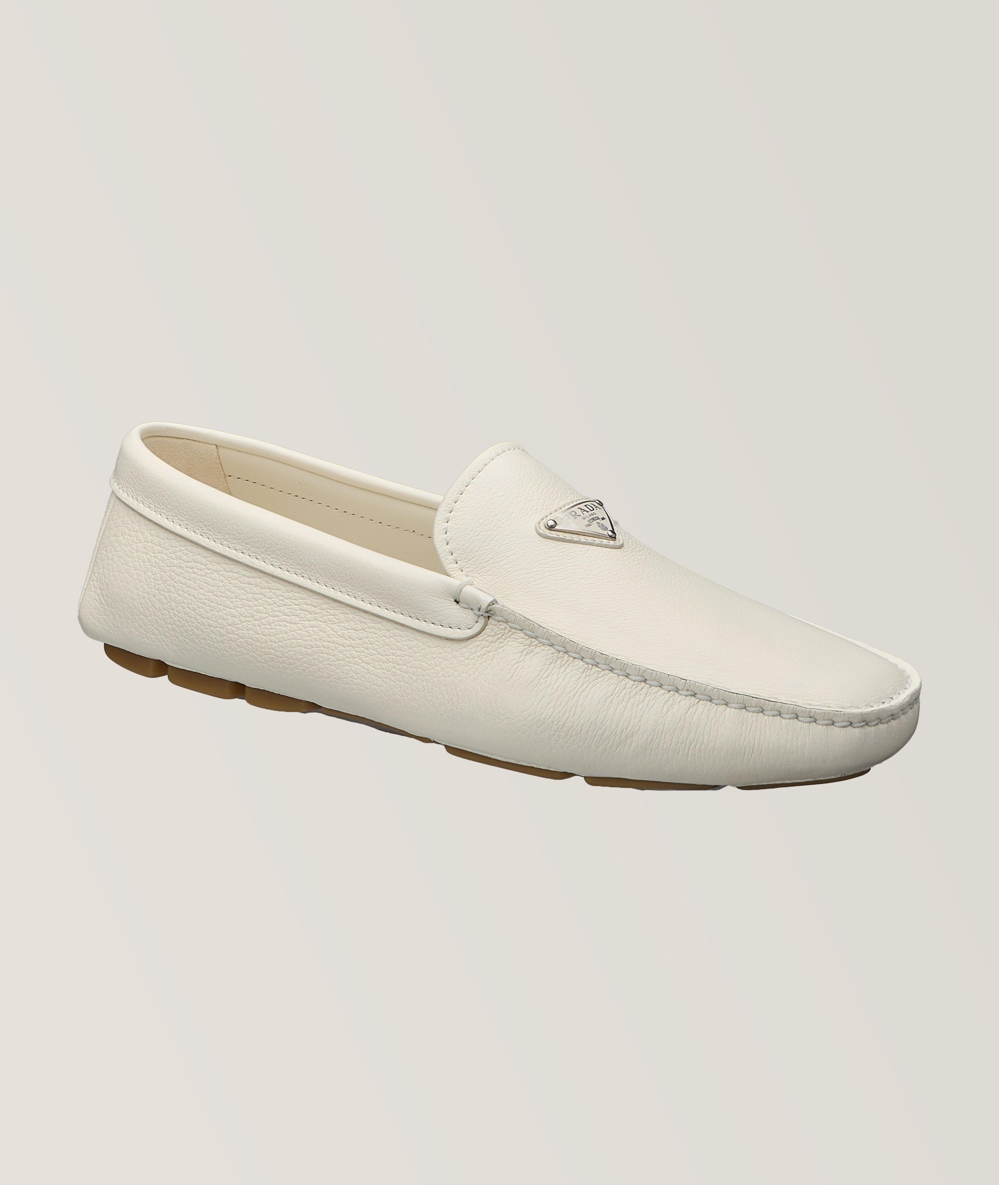 Prada Mocassin En Cuir Avec Logo Triangulaire En Blanc , Taille Homme 10.5