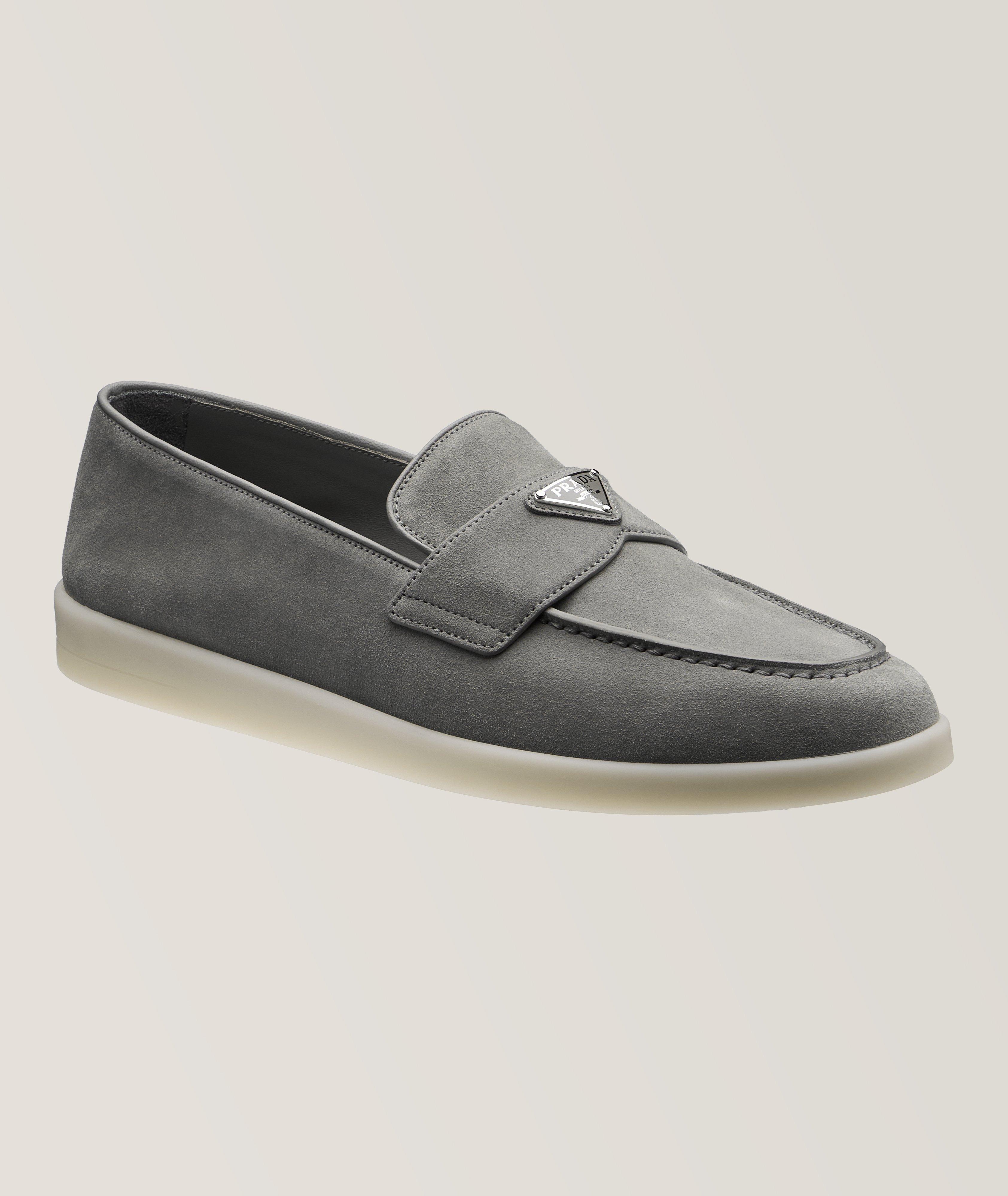 Prada Mocassin En Suède En Gris , Taille Homme 10