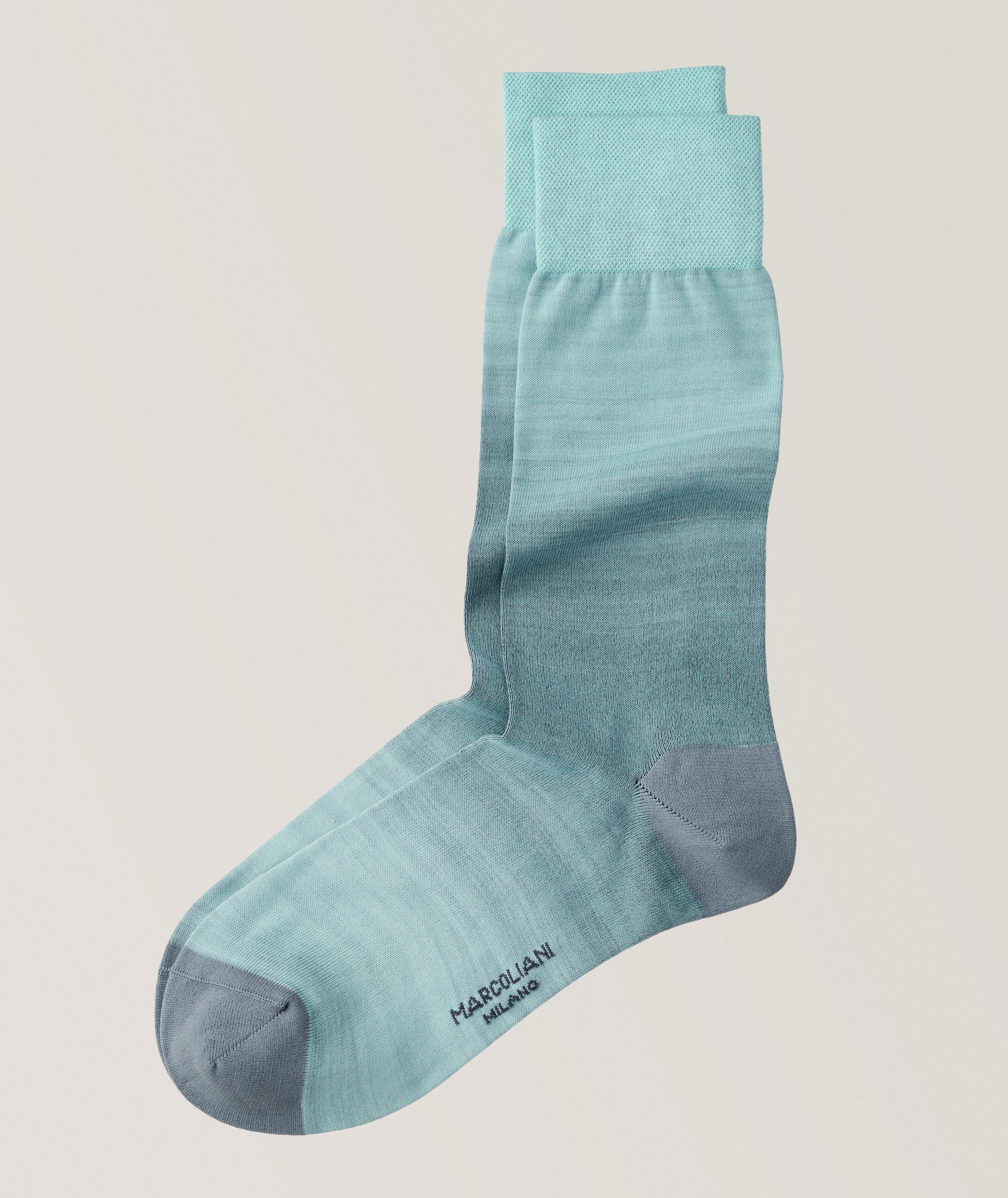 Marcoliani Chaussettes En Coton Pima Et En Nylon, Collection Aquarelle En Bleu