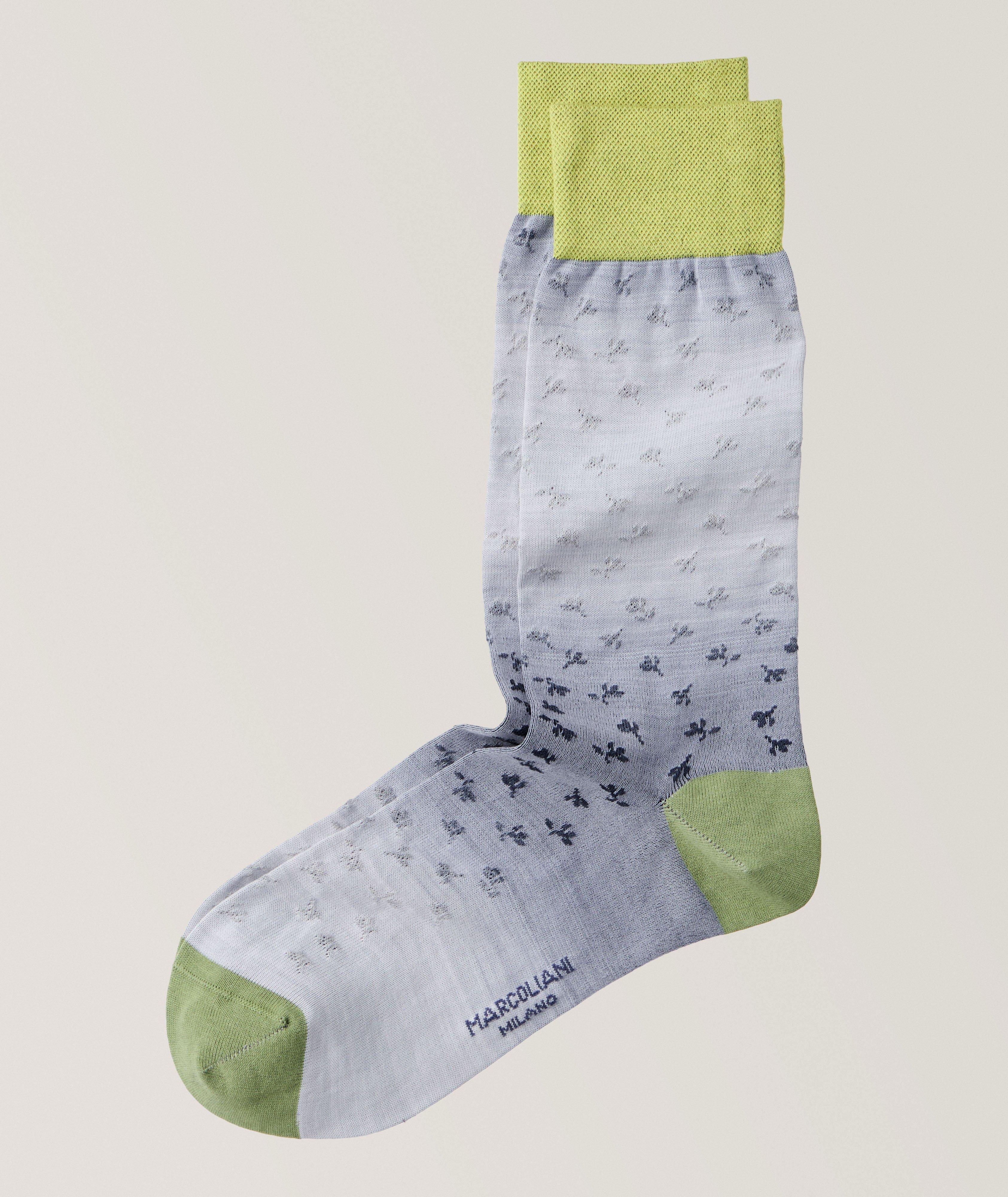 Aquarelle Collection Shaded Flower Pima Cotton-Nylon Dress Socks