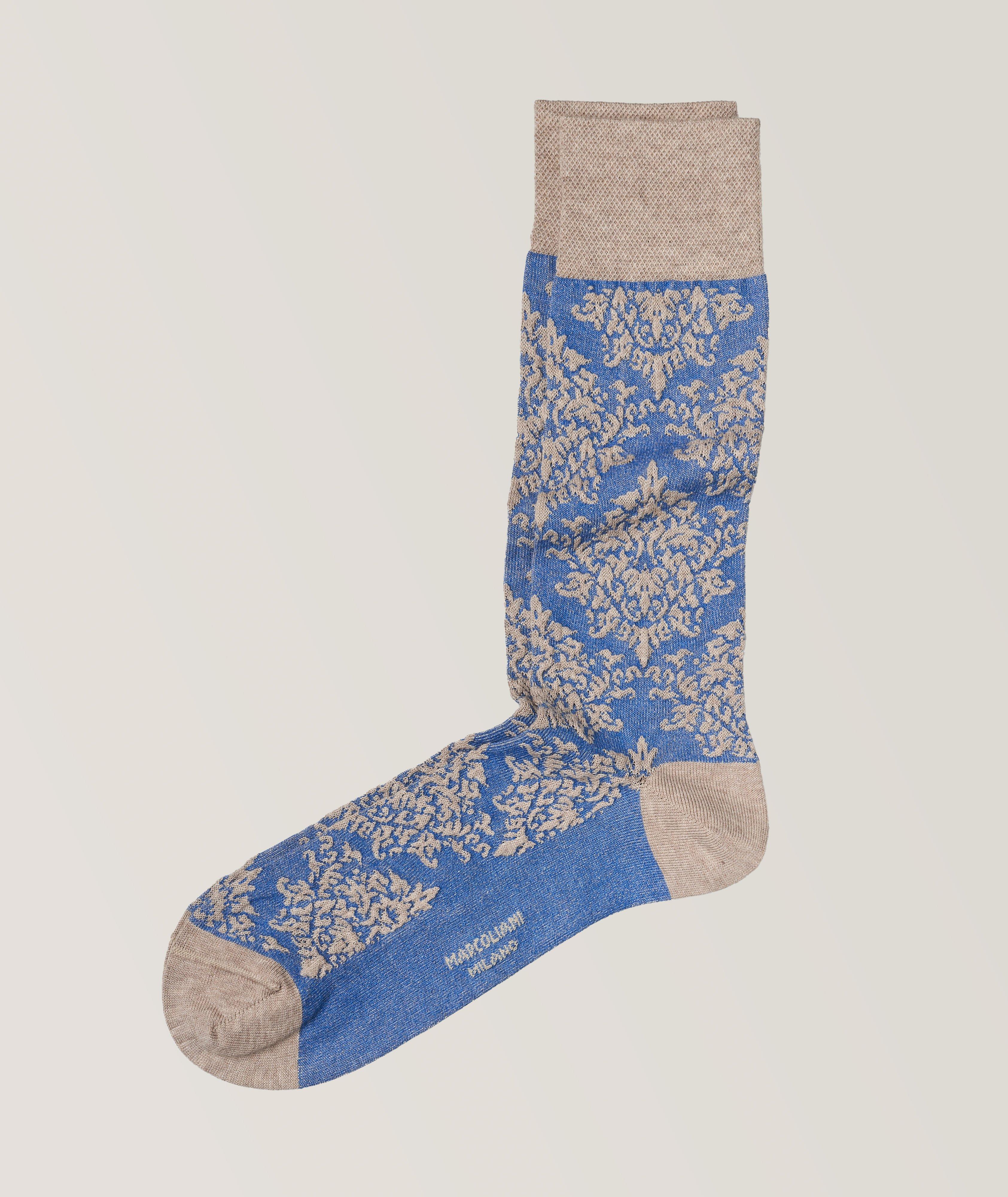 Marcoliani Venezia Damask Stretch-Cotton Blend Crew Socks