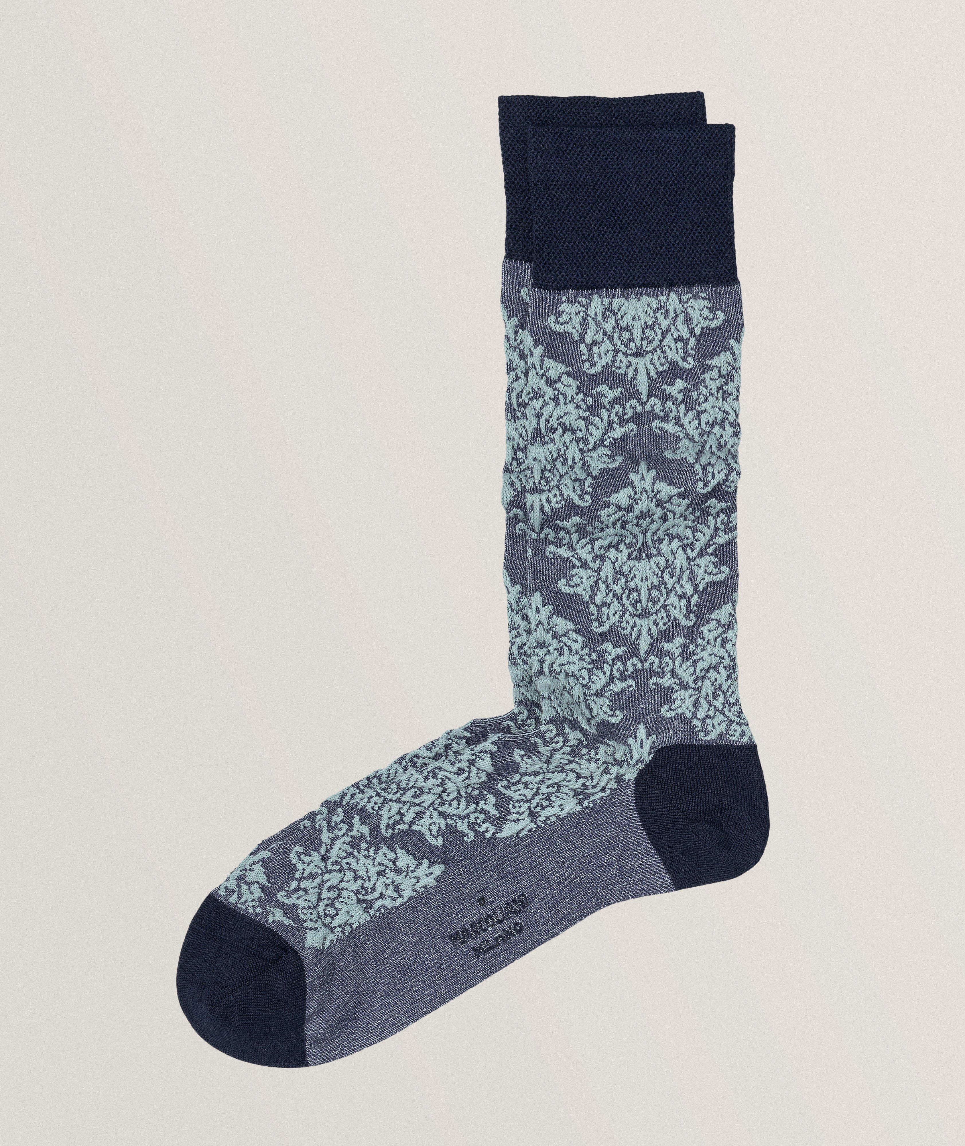 Marcoliani Venezia Damask Stretch-Cotton Blend Crew Socks