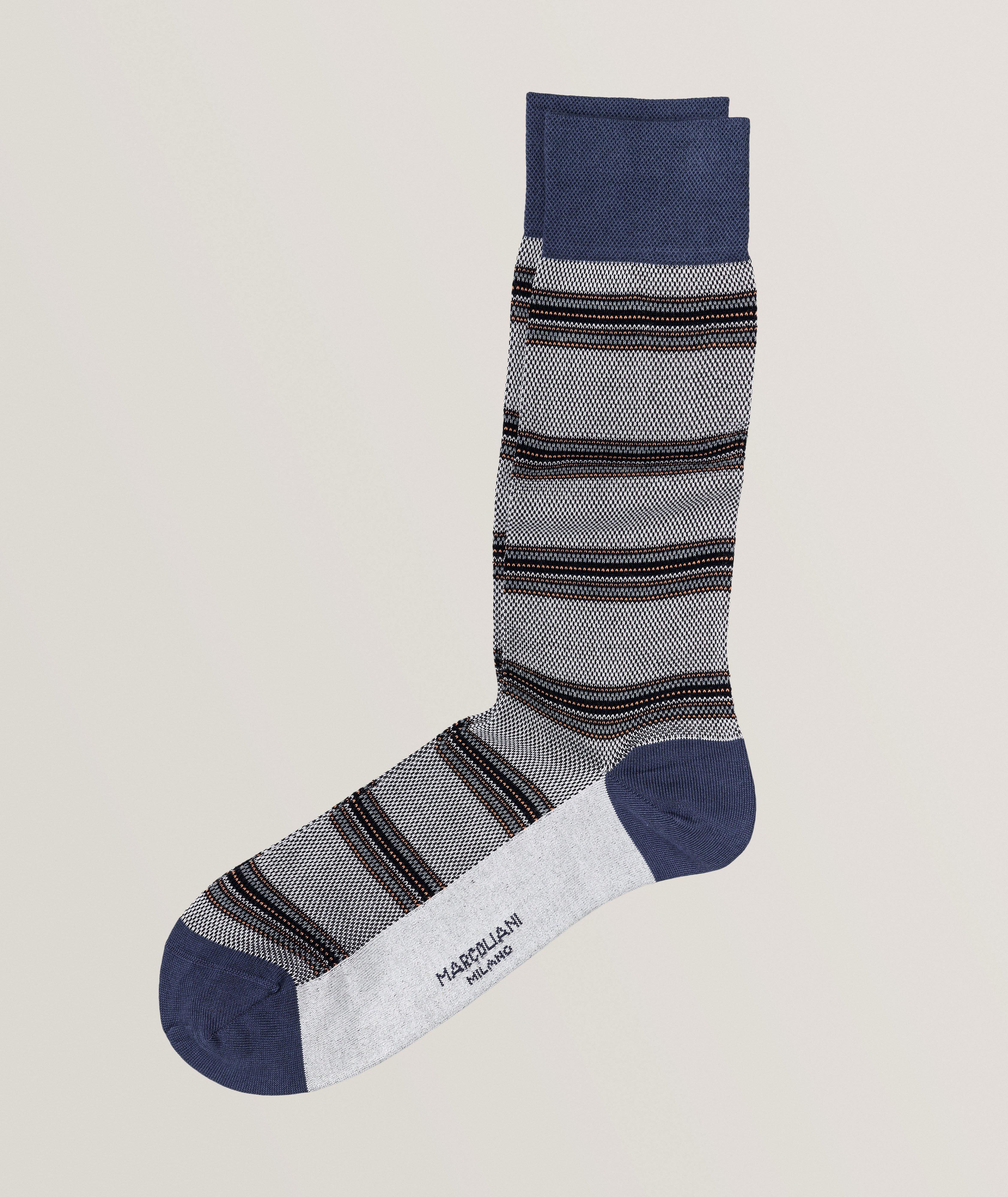 Marcoliani Pique Stripe Cotton Blend Crew Socks