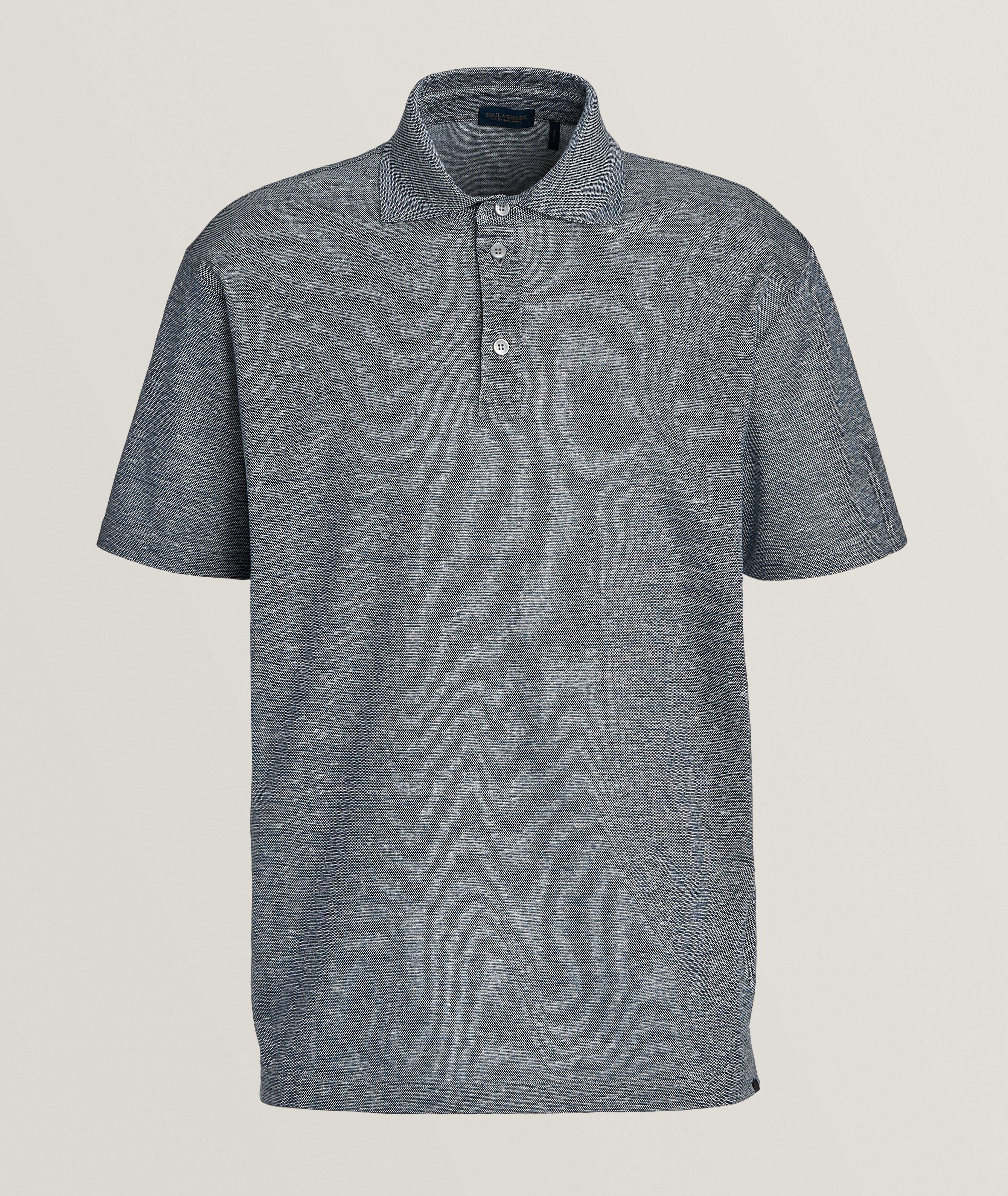 Paul & Shark Neat Pattern Linen-Cotton Polo In Grey , Men's Size Large