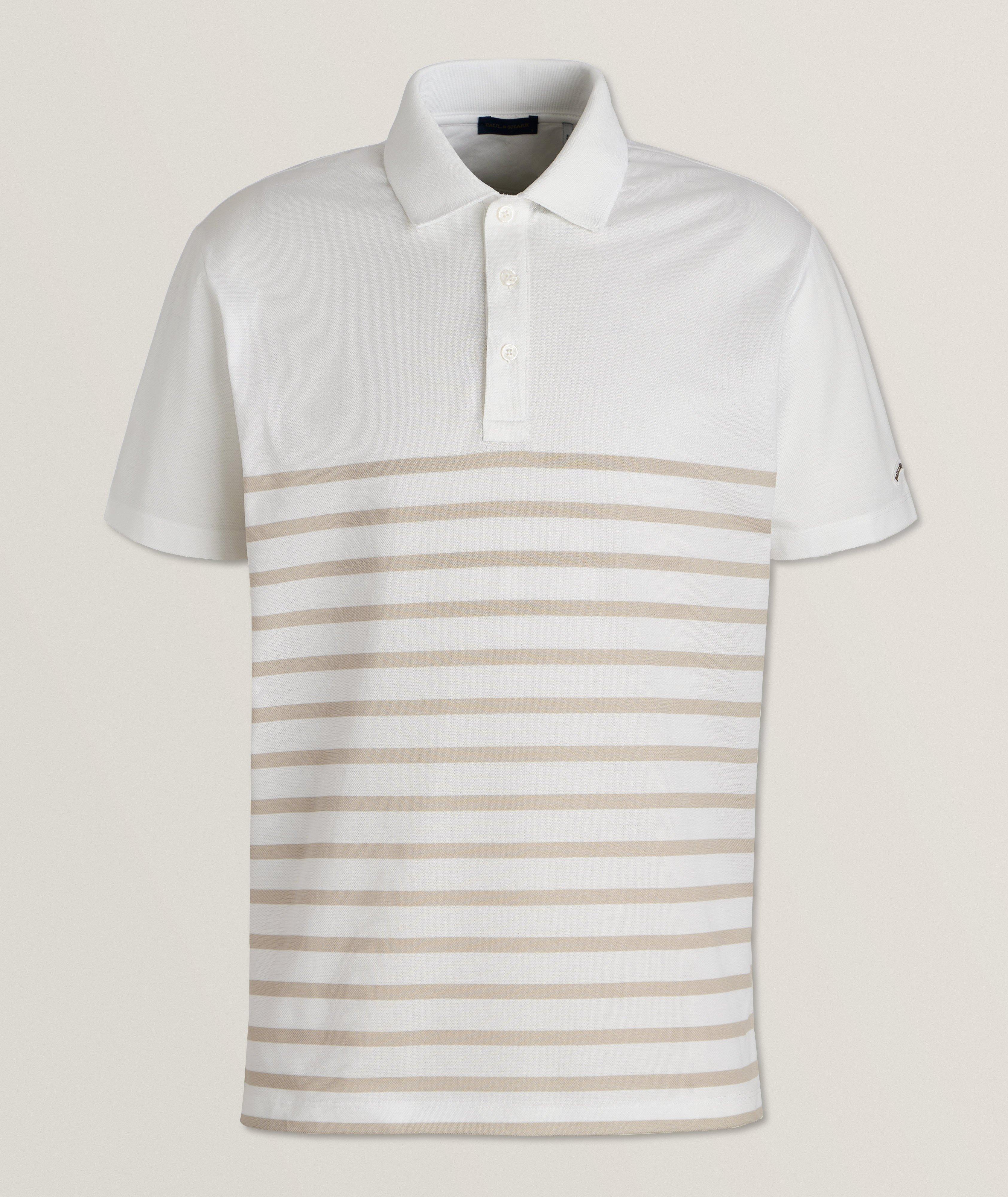 Paul & Shark Striped Cotton Polo In White , Men's Size XL