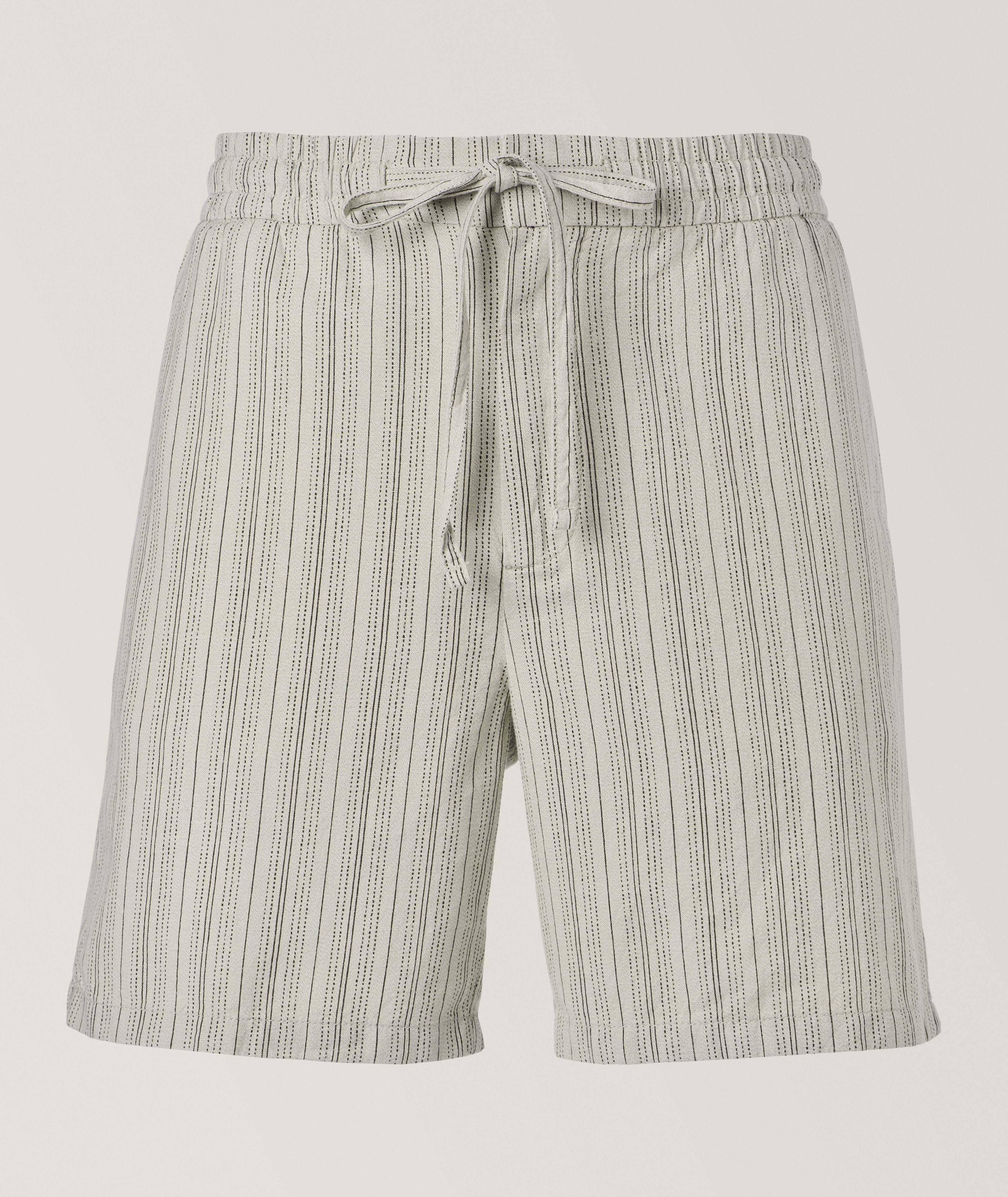 John Varvatos Striped Cotton-Blend Drawstring Shorts In Beige , Men's Size 31