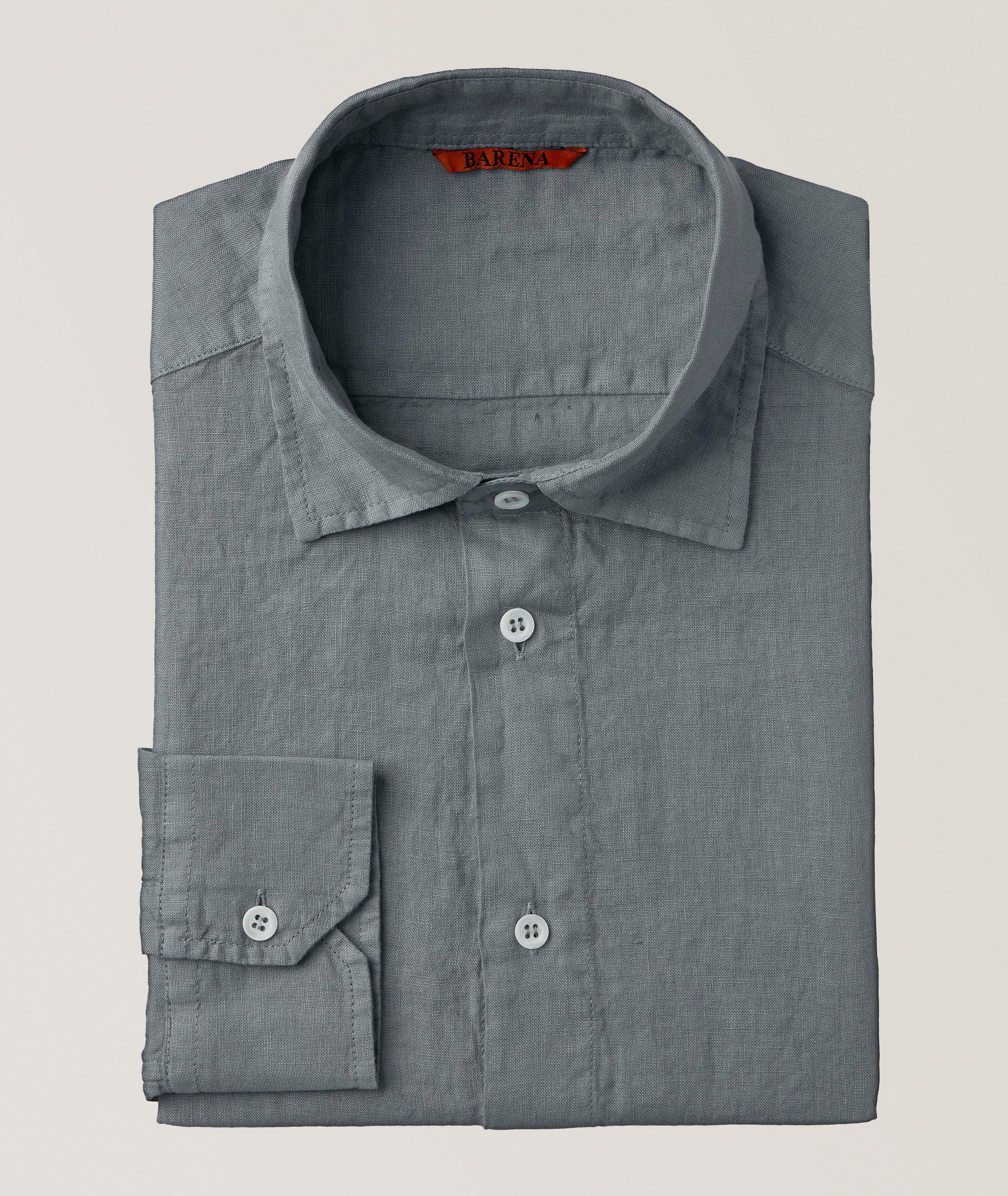 Barena Venezia Textured Linen Sport Shirt In Grey , Men's Size 48