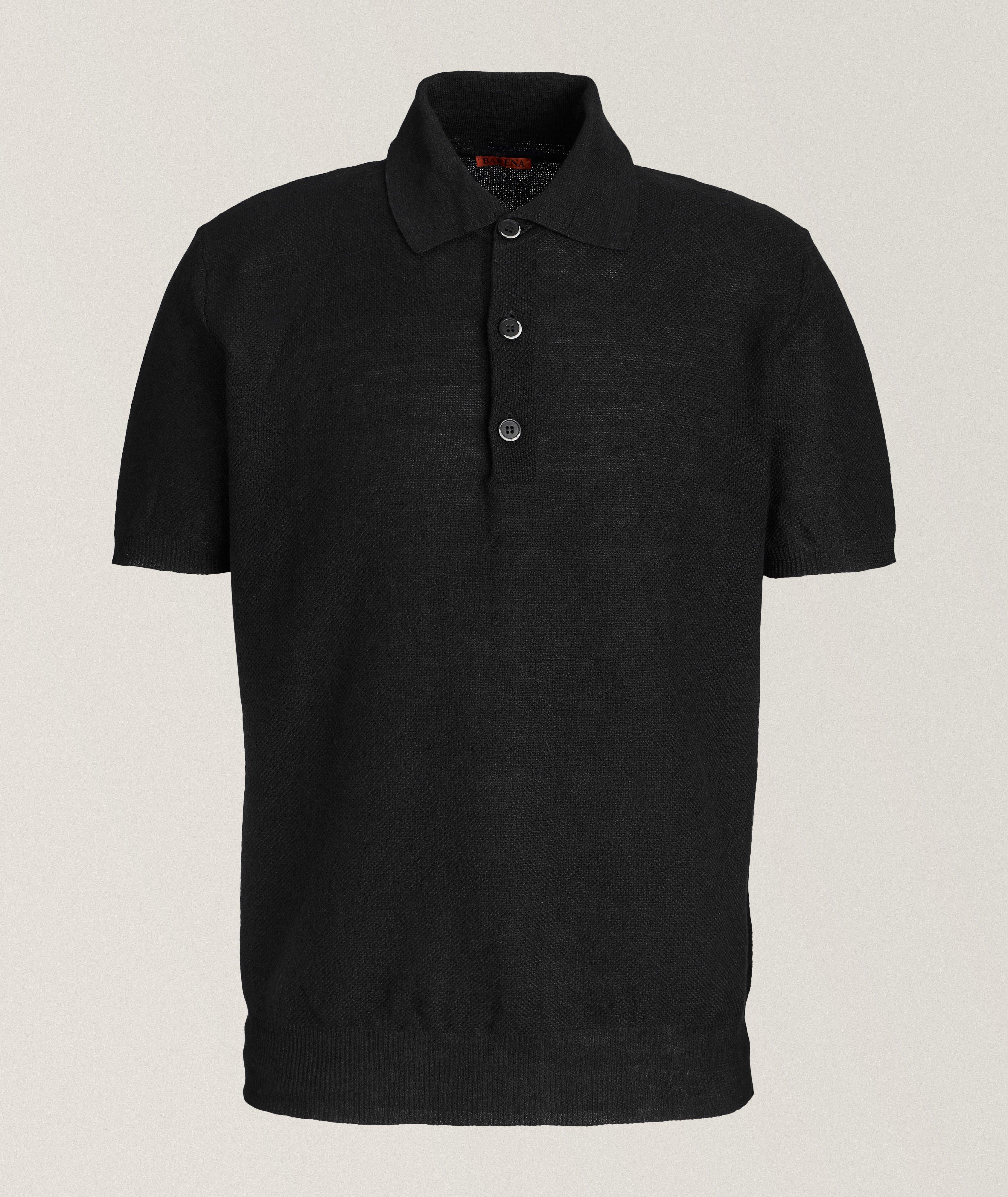 Barena Venezia Linen-Cotton Knitted Polo In Black , Men's Size Large