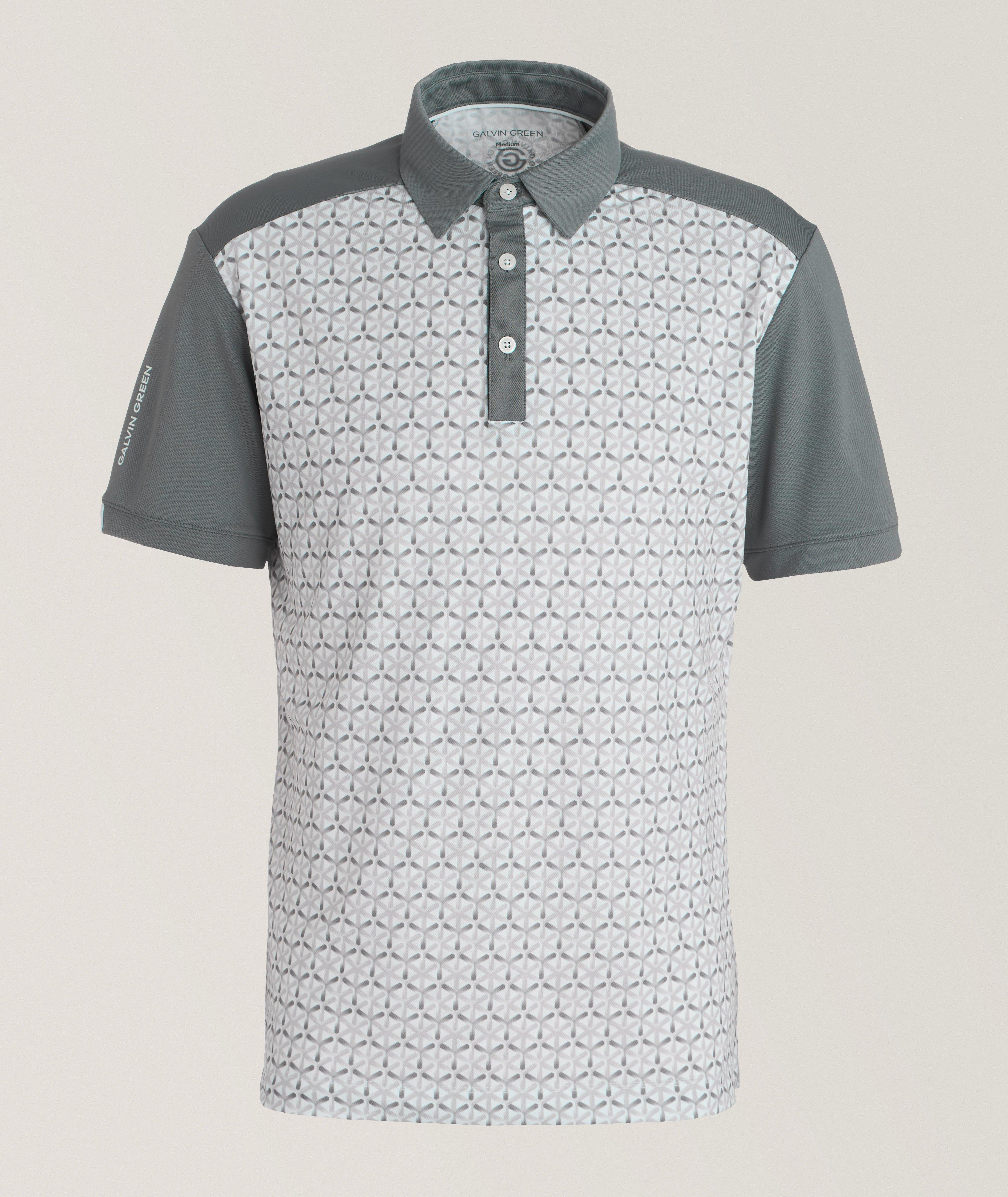 Galvin Green Mio Geometric Technical Fabric Polo In Grey , Men's Size Medium