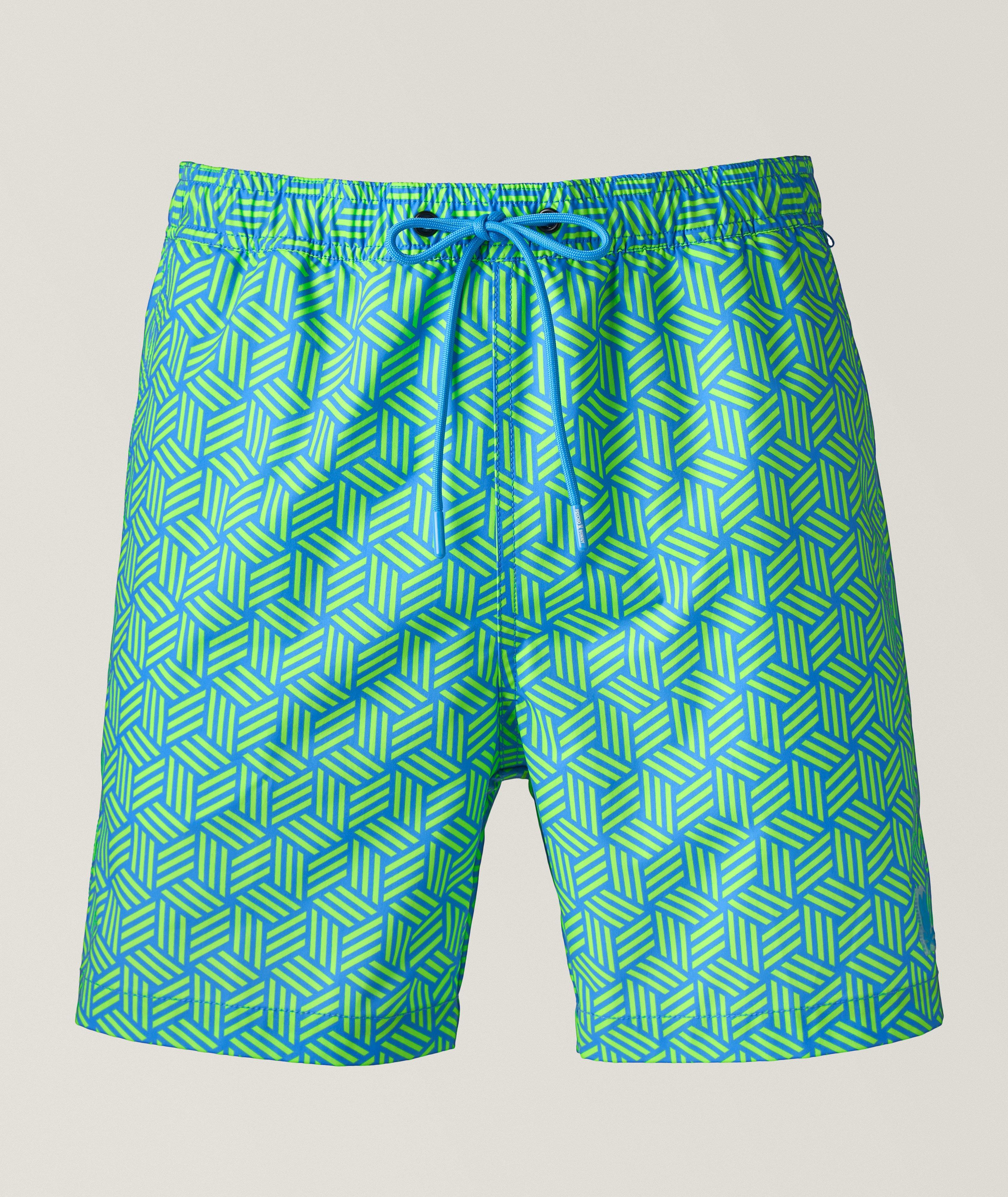 Psycho Bunny Geometric Swim Shorts In Green , Men's Size XL