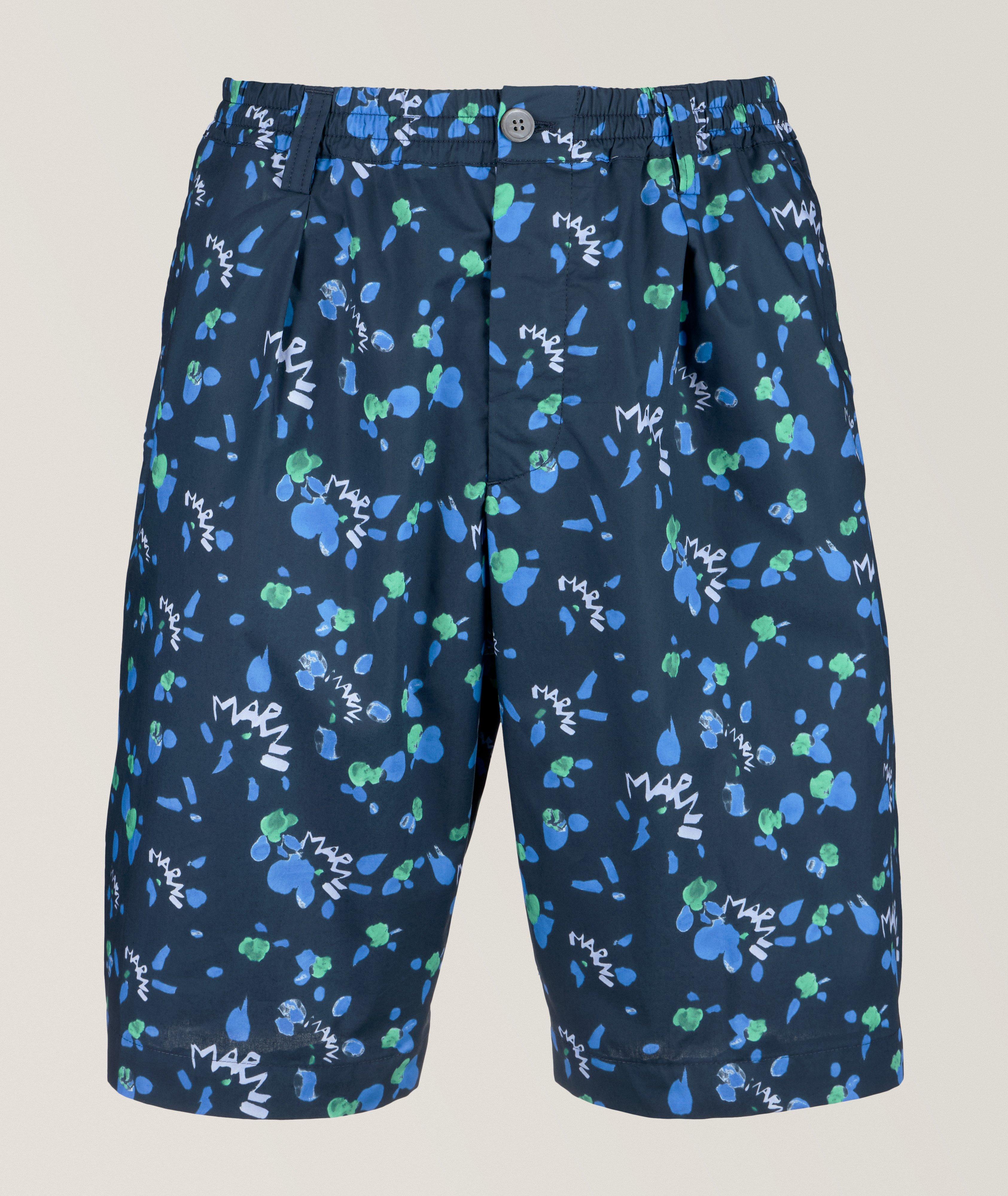 Marni All-Over Paint Print Cotton Shorts In Blue , Men's Size 46