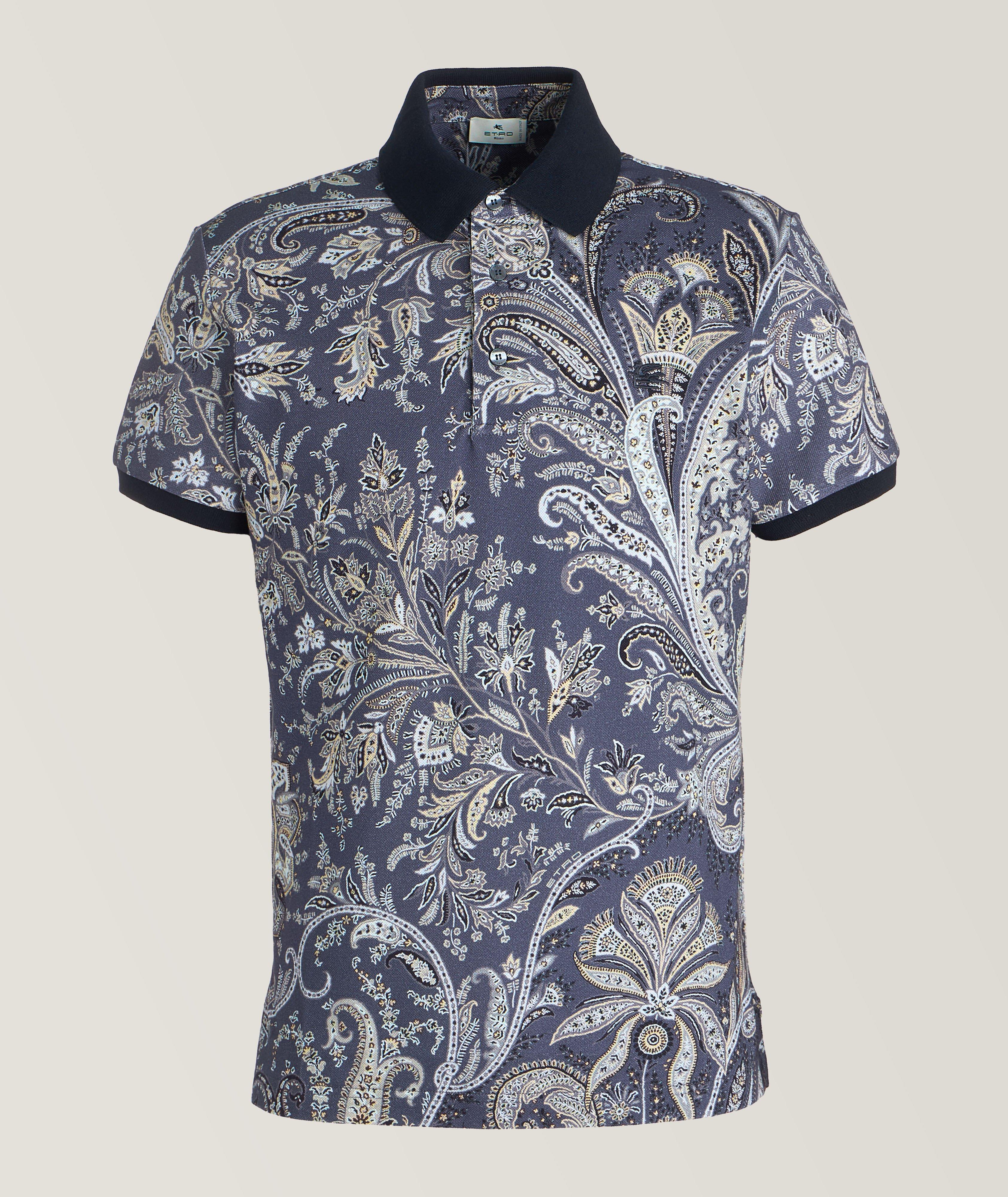 Etro Paisley Cotton Polo In Blue , Men's Size Medium