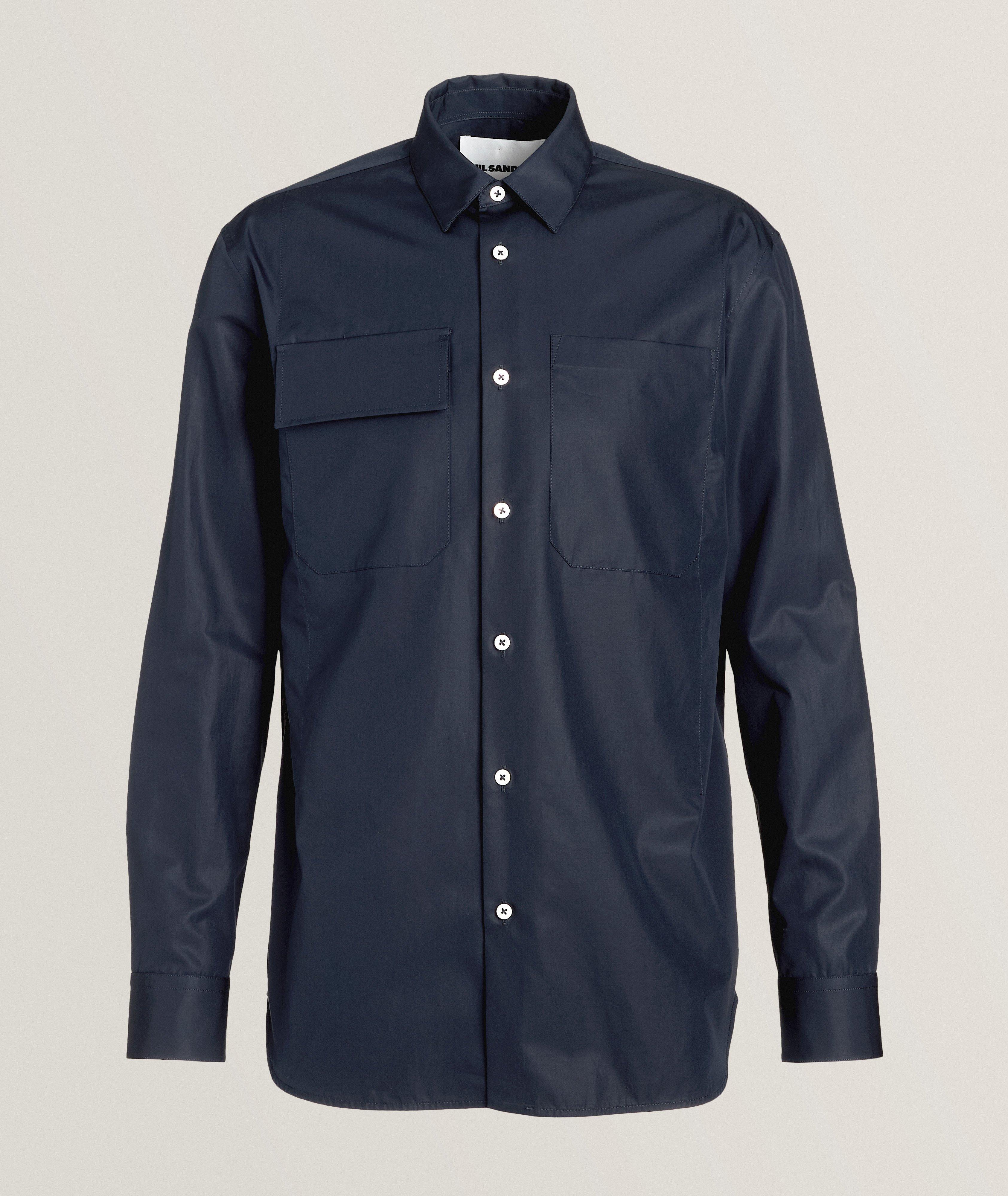 Jil Sander Poplin Cotton Overshirt In Blue , Men's Size 43