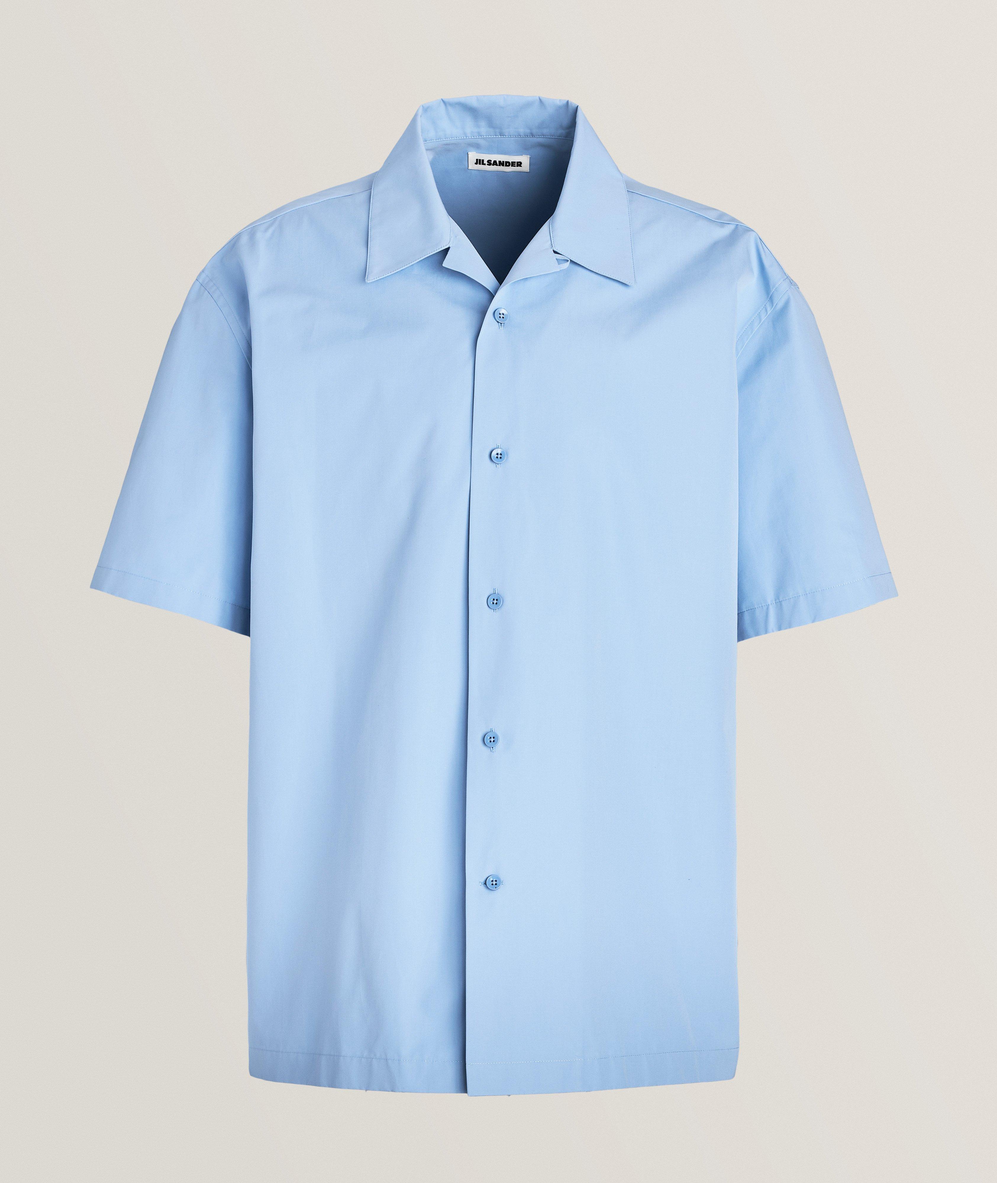 Jil Sander Cotton Bowling Shirt In Blue , Men's Size 42