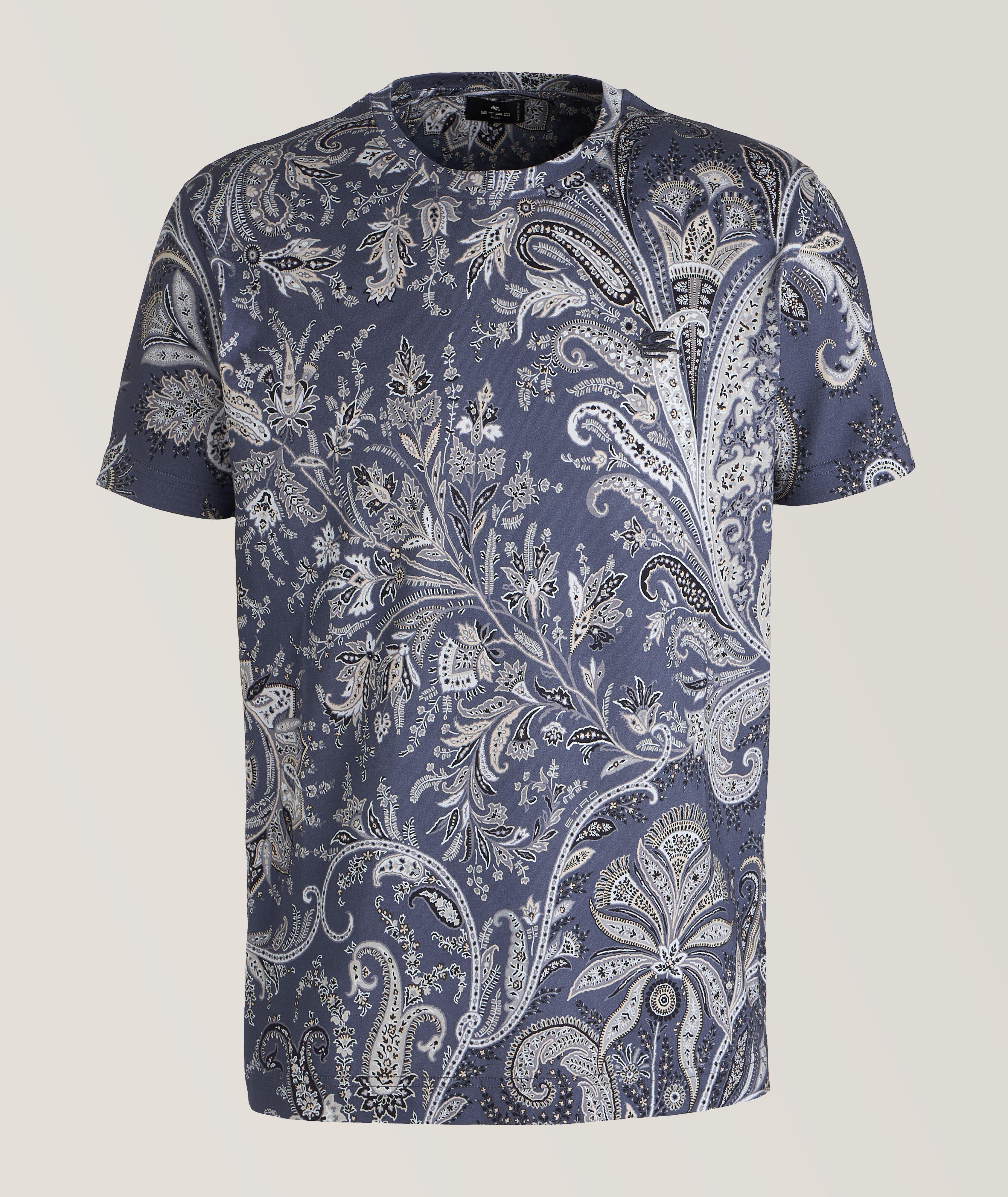 Etro Paisley Cotton T-Shirt In Blue , Men's Size Medium