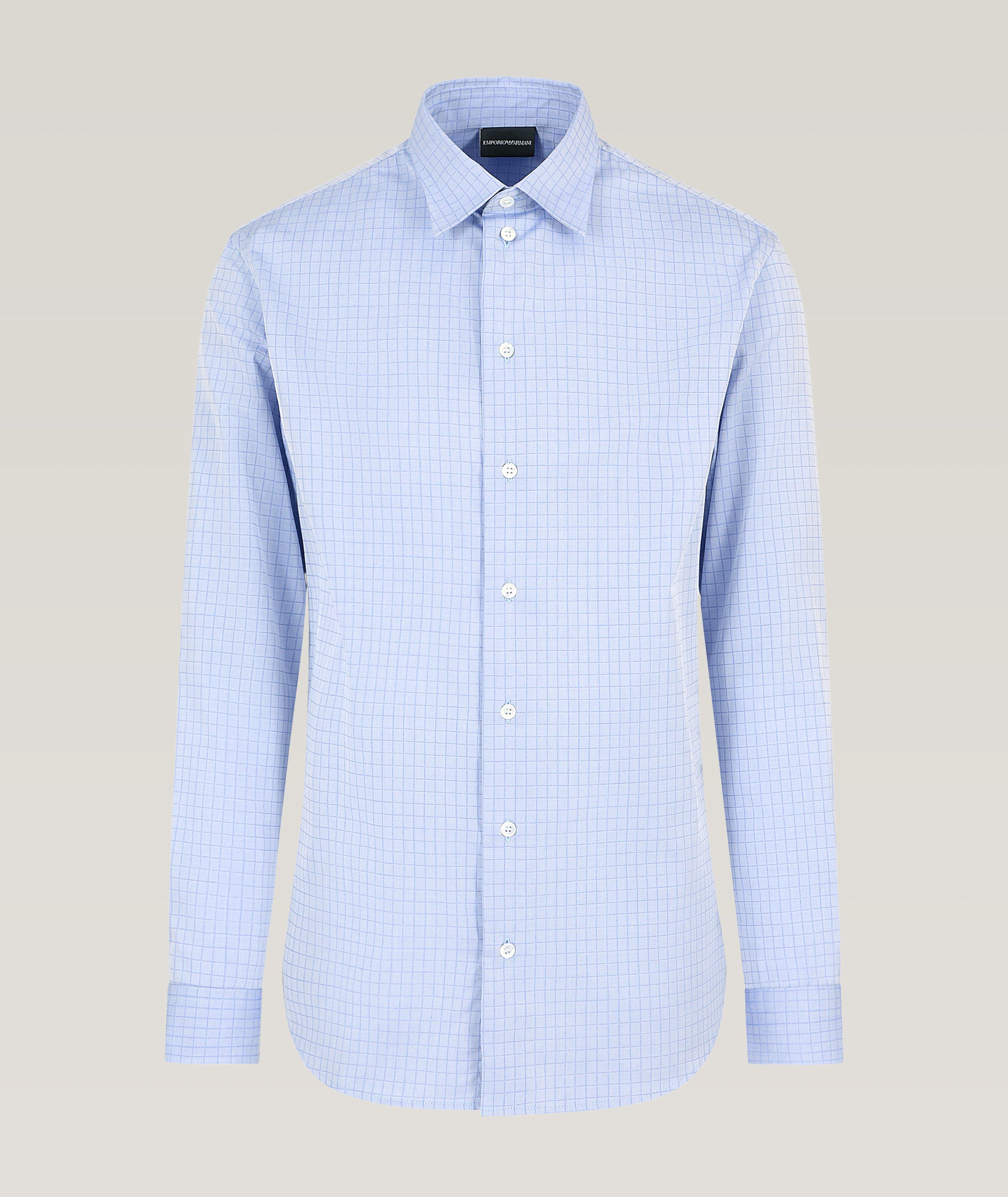 Emporio Armani Micro Checked Cotton Sport Shirt En Bleu , Taille Homme TTG