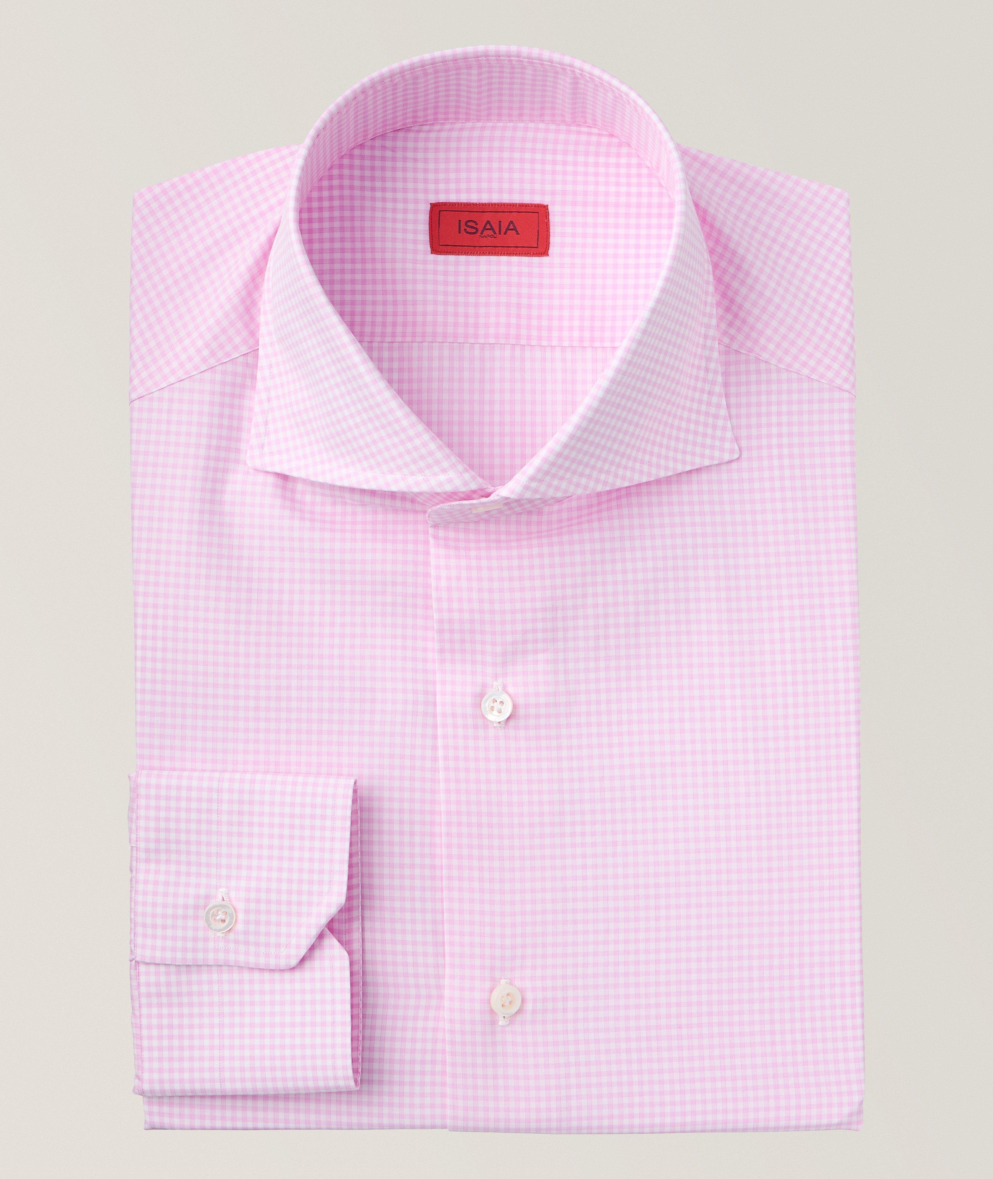 Isaia Gingham Dress Shirt In Pink , Men's Size 16.5