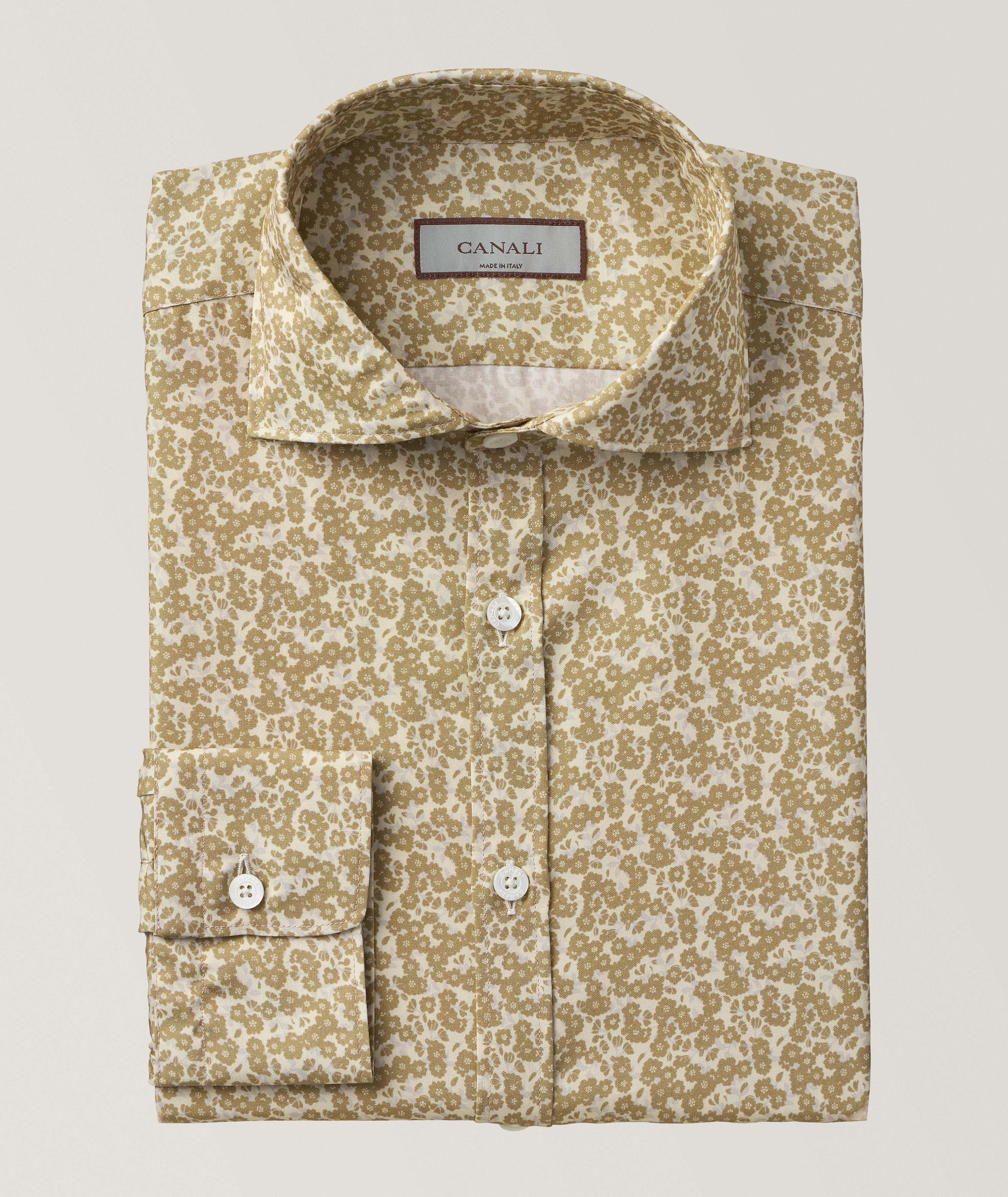 Canali Floral Lyocell Sport Shirt In Yellow , Men's Size Large