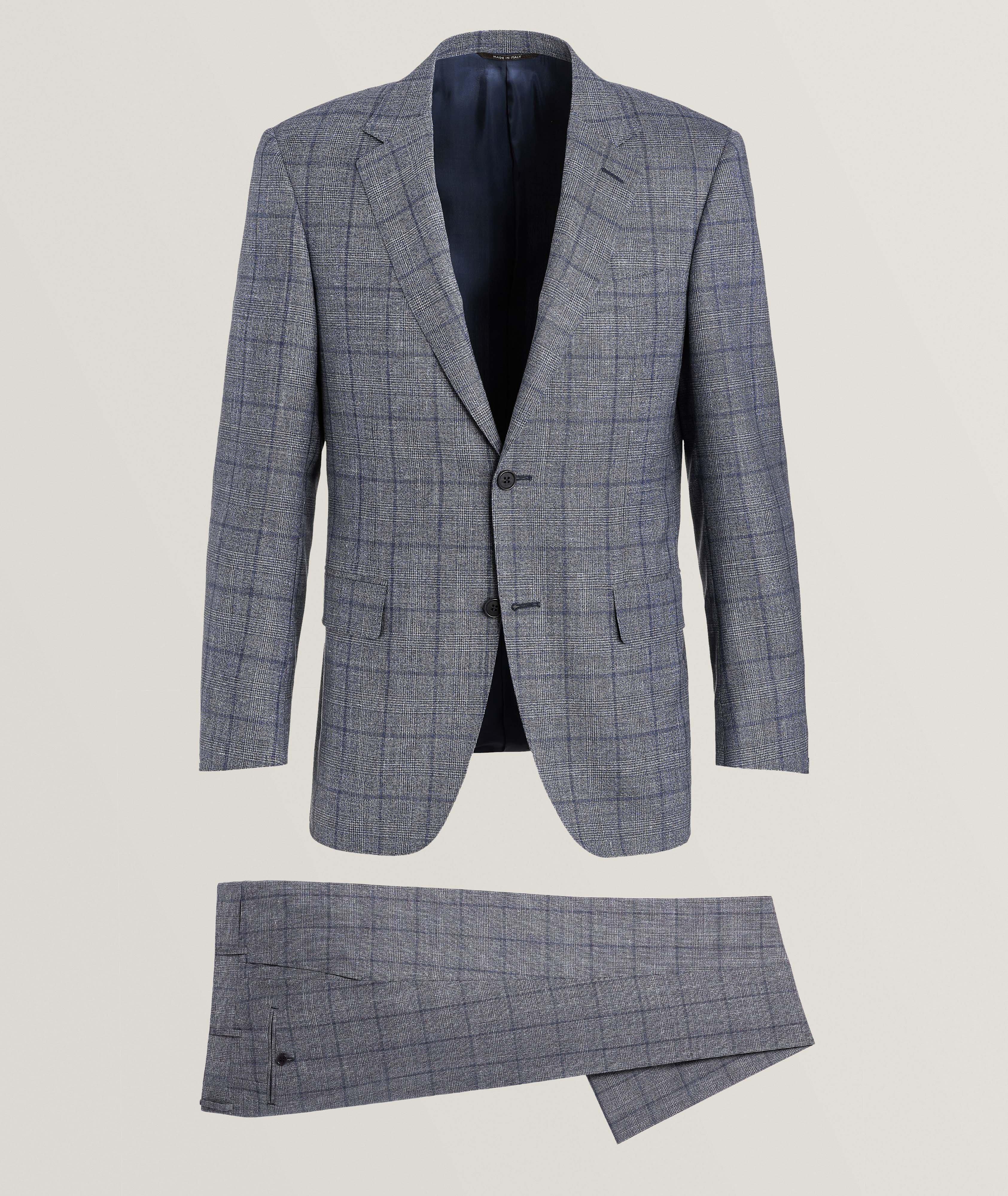 Canali Complet En Laine, En Soie Et En Lin À Motif Quadrillé En Bleu , Taille Homme 52